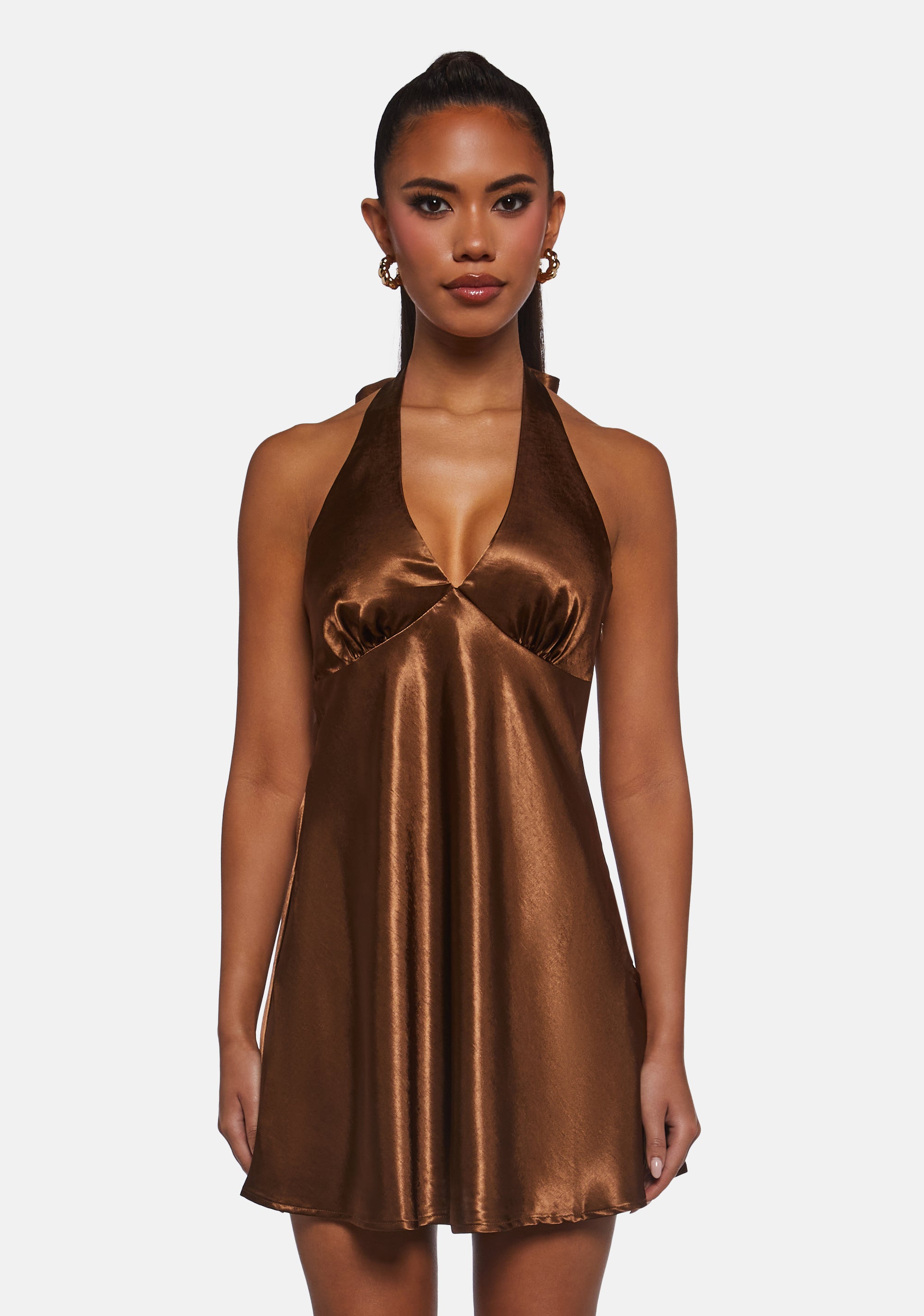 Womens Satin Halter Mini Dress