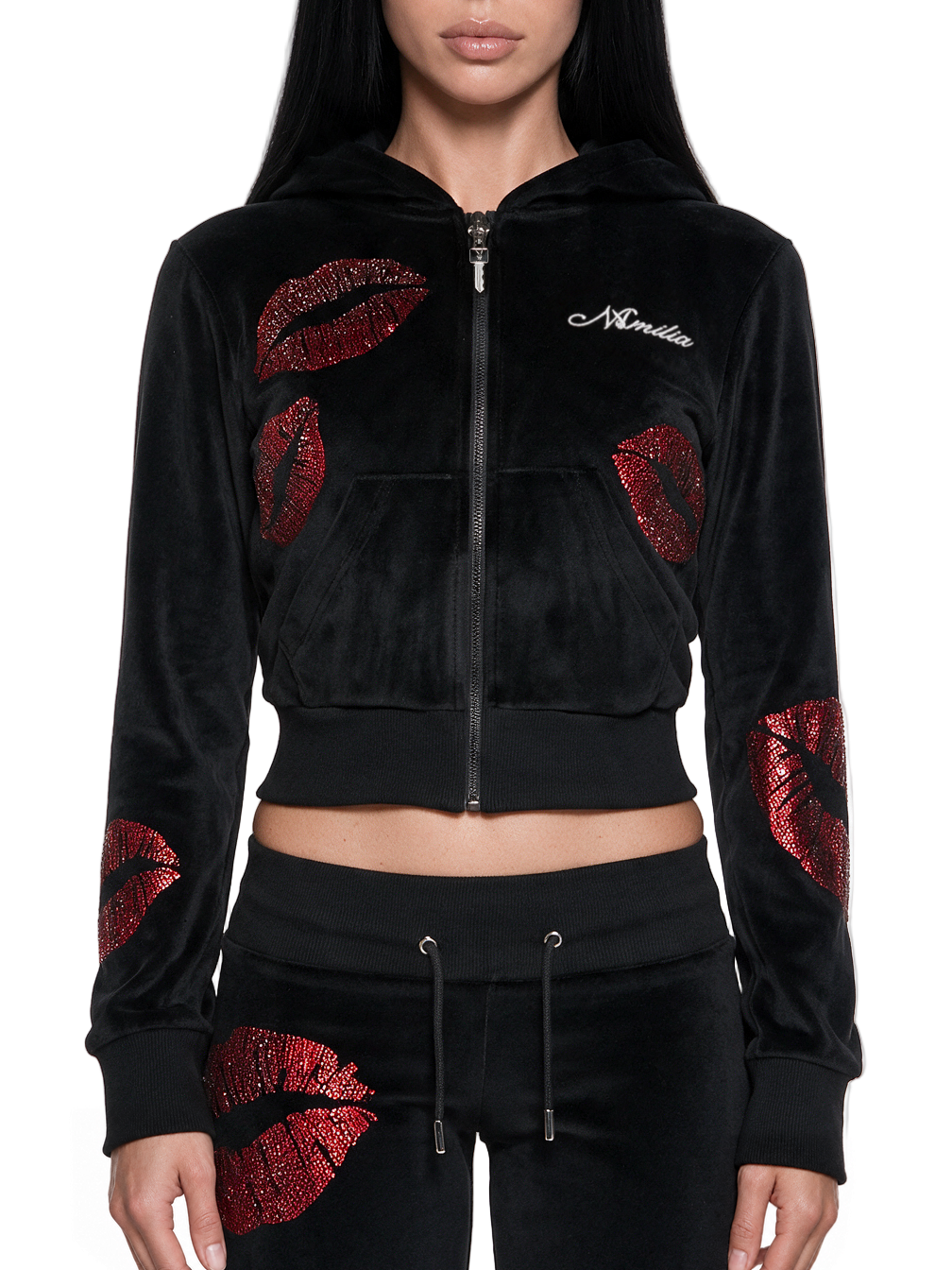 Namilia Playboy Love Velour Rhinestone Y2K Zip Hoodie |Dolls Kill