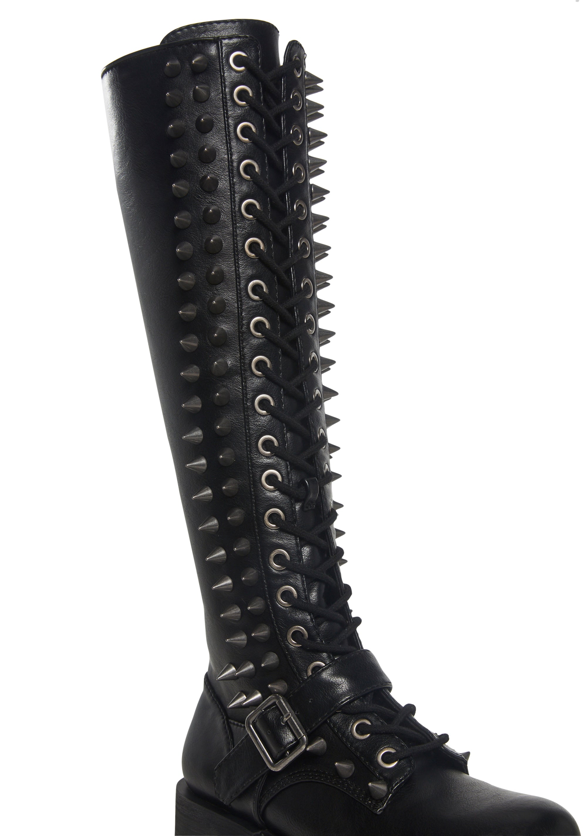 靴 dollskill darker wavs boots Darker Wavs Spiked Lace Up Knee High Boots - Black – Dolls Kill