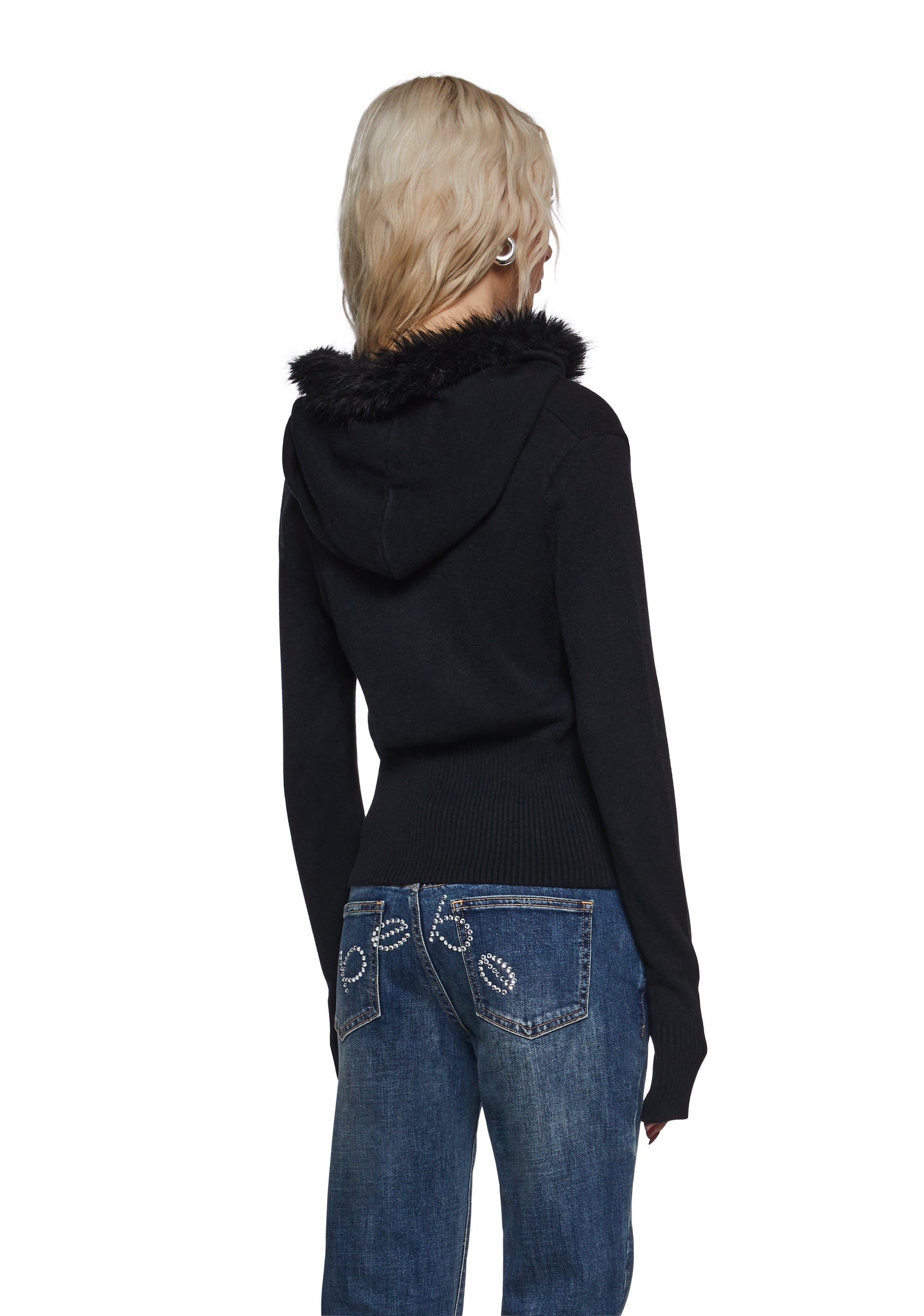 Dolls Kill x Bebe Logo Hoodie With Faux Fur Trim - Black