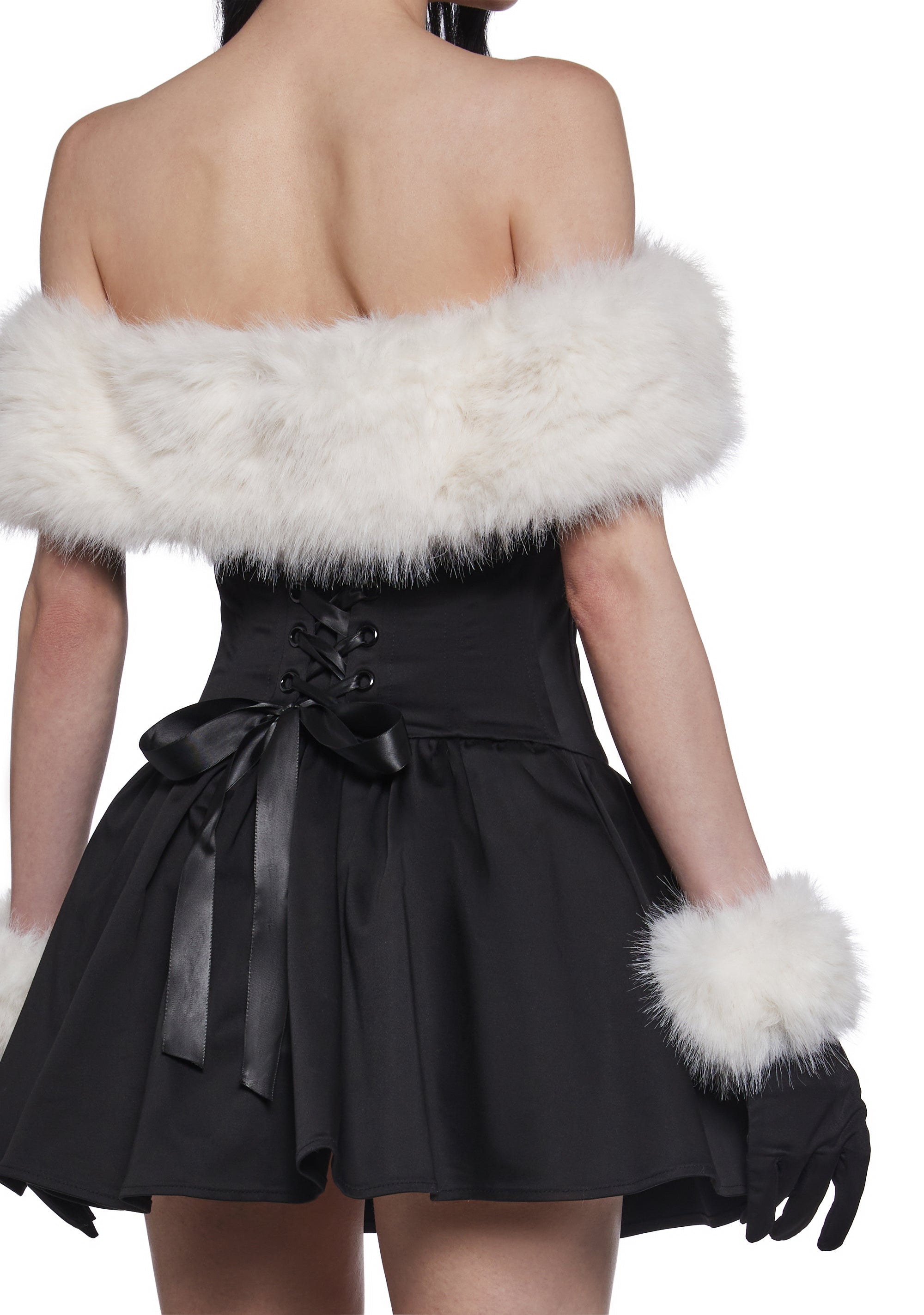 An Off The Shoulder Mini Dress With Faux Fur Trim And Gloves Sugar Thrillz - Black Dolls Kill An Off The Shoulder Mini Dress With Faux Fur Trim And Gloves Sugar Thrillz - Black Dolls Kill
