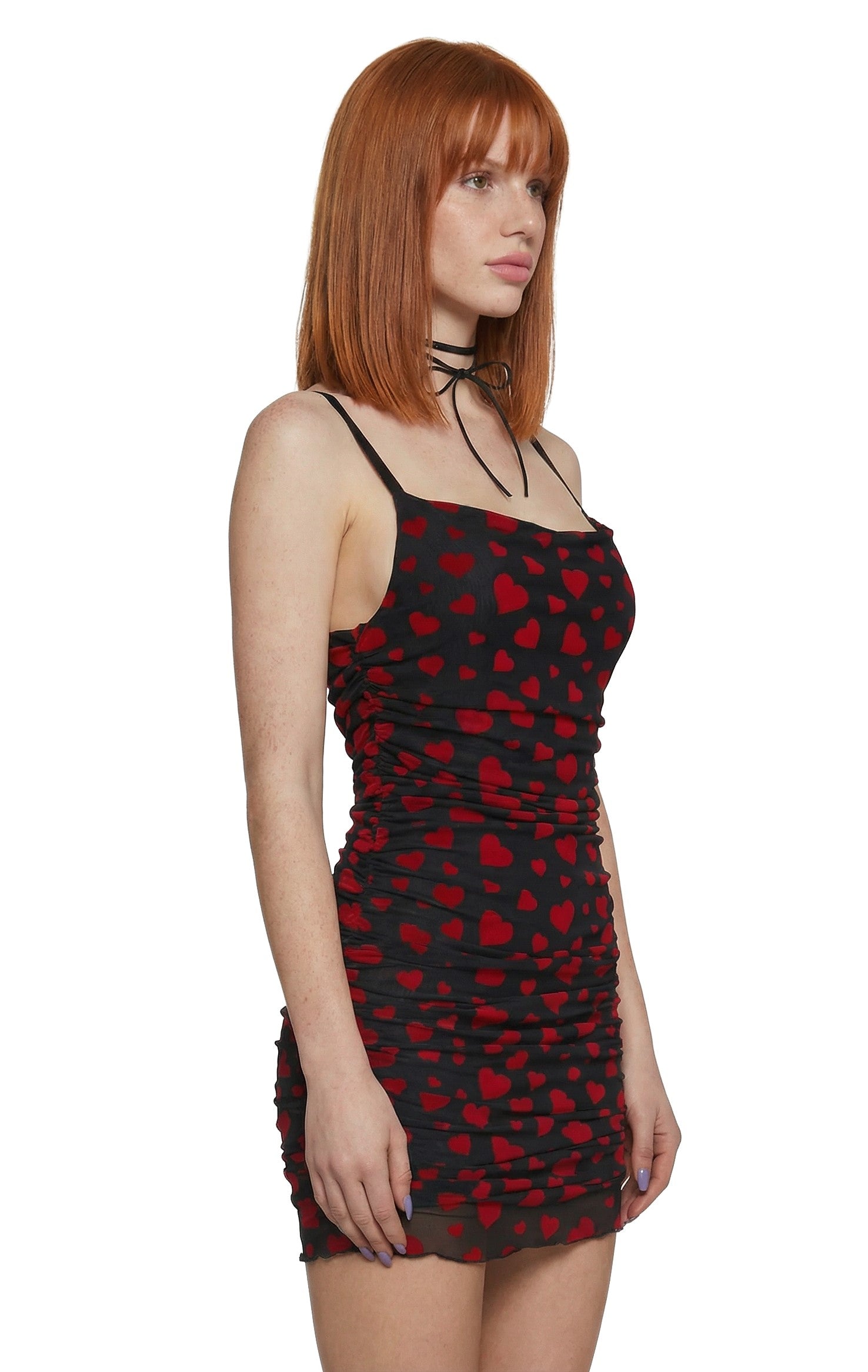 Sugar Thrillz Heart Print Ruched Mini Dress