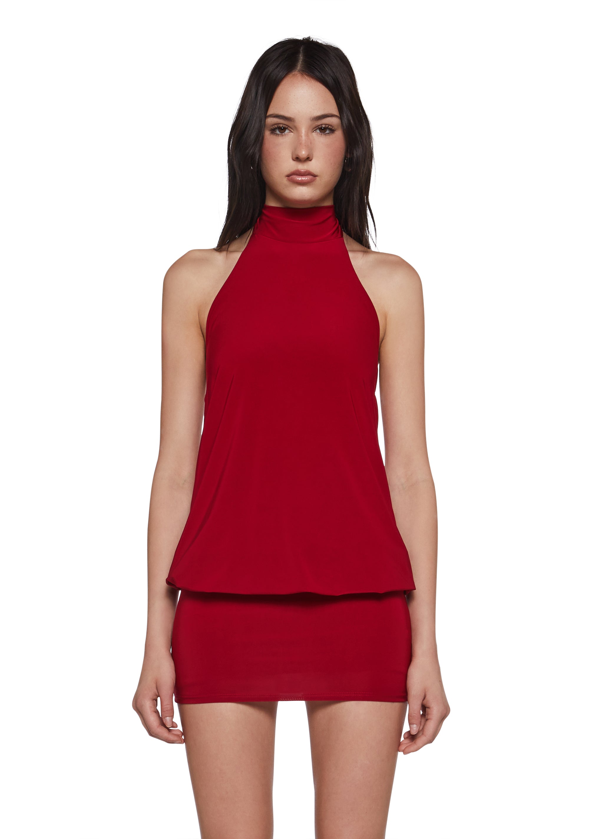 Club Moves Halter Dress -  Red