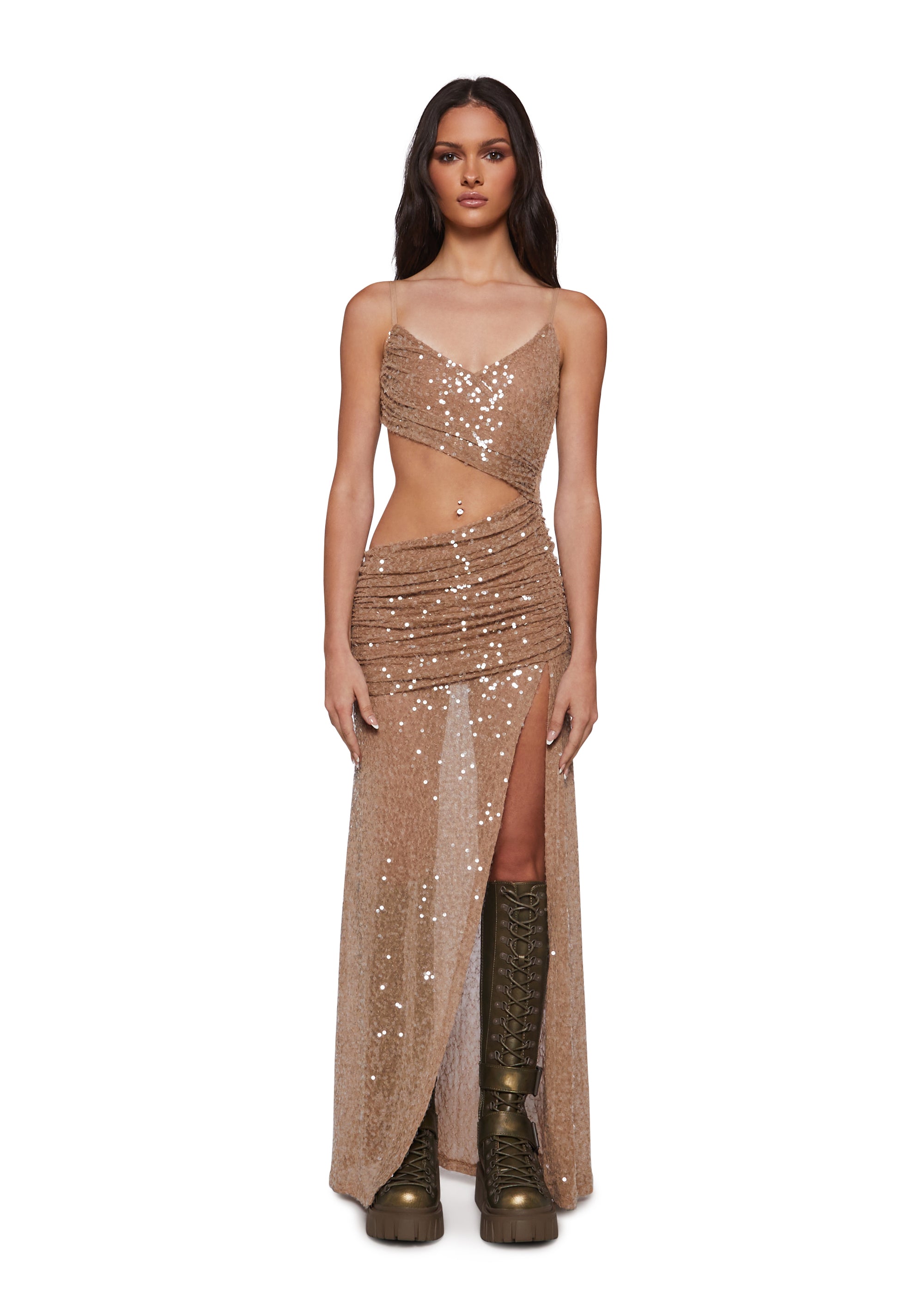 Resort Sequin Asymmetrical Maxi Dress