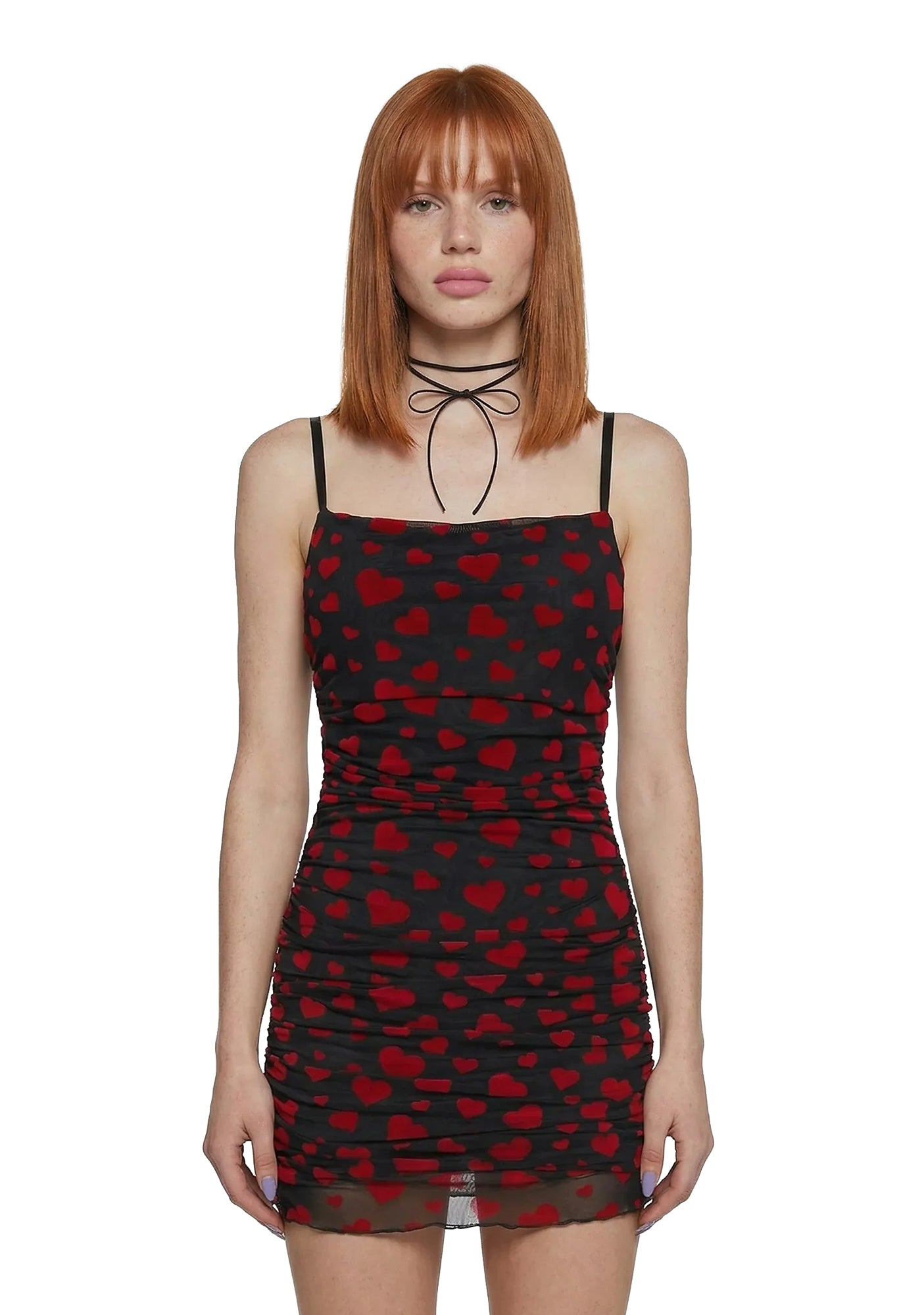 Sugar Thrillz Heart Print Ruched Mini Dress