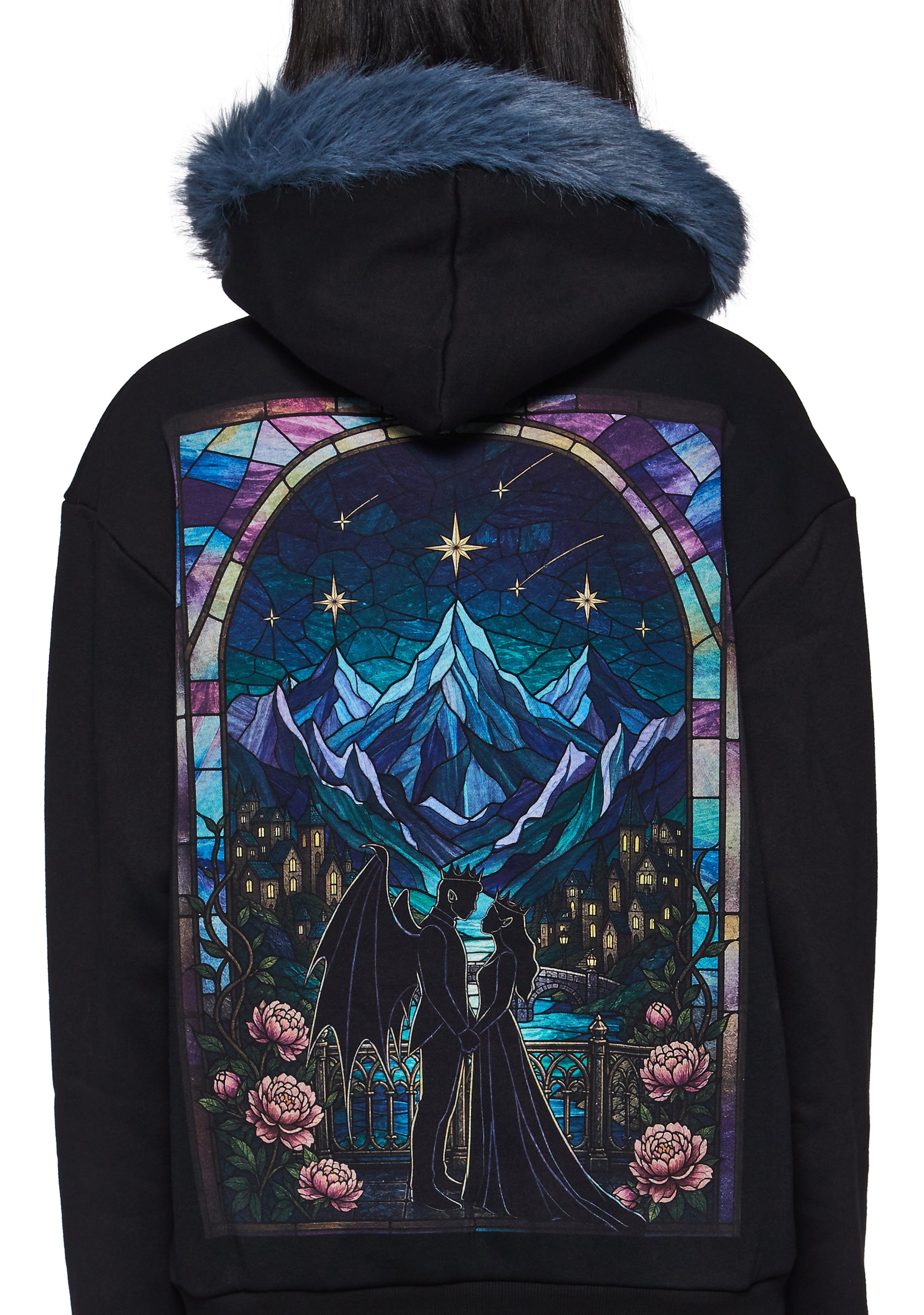 Velaris City of Starlight Faux Fur Y2K Zip Hoodie| Dolls Kill x