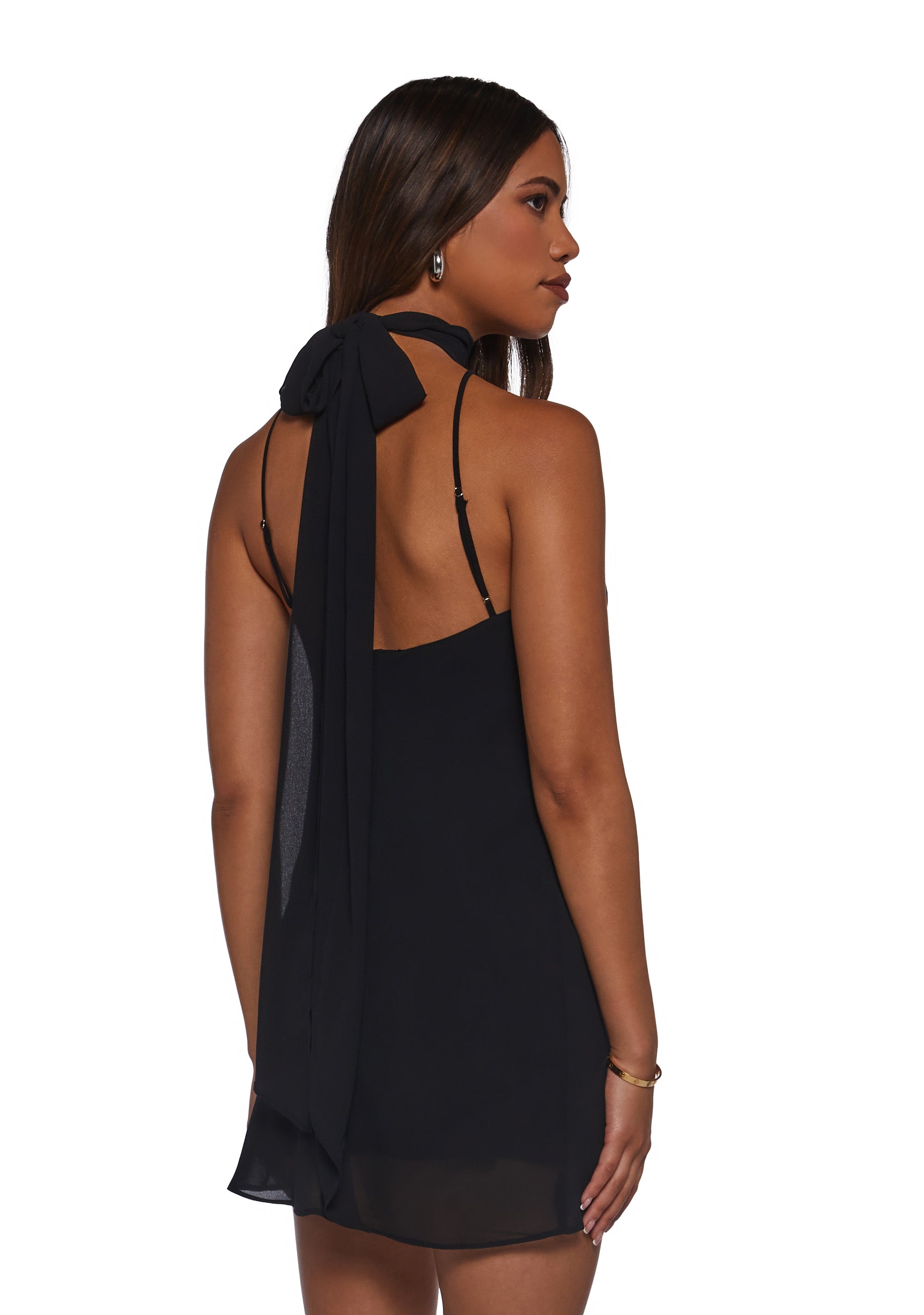 sachin and babi light blue dress P226001 Charlotte Chiffon Halter Neck Dress with Side Slit