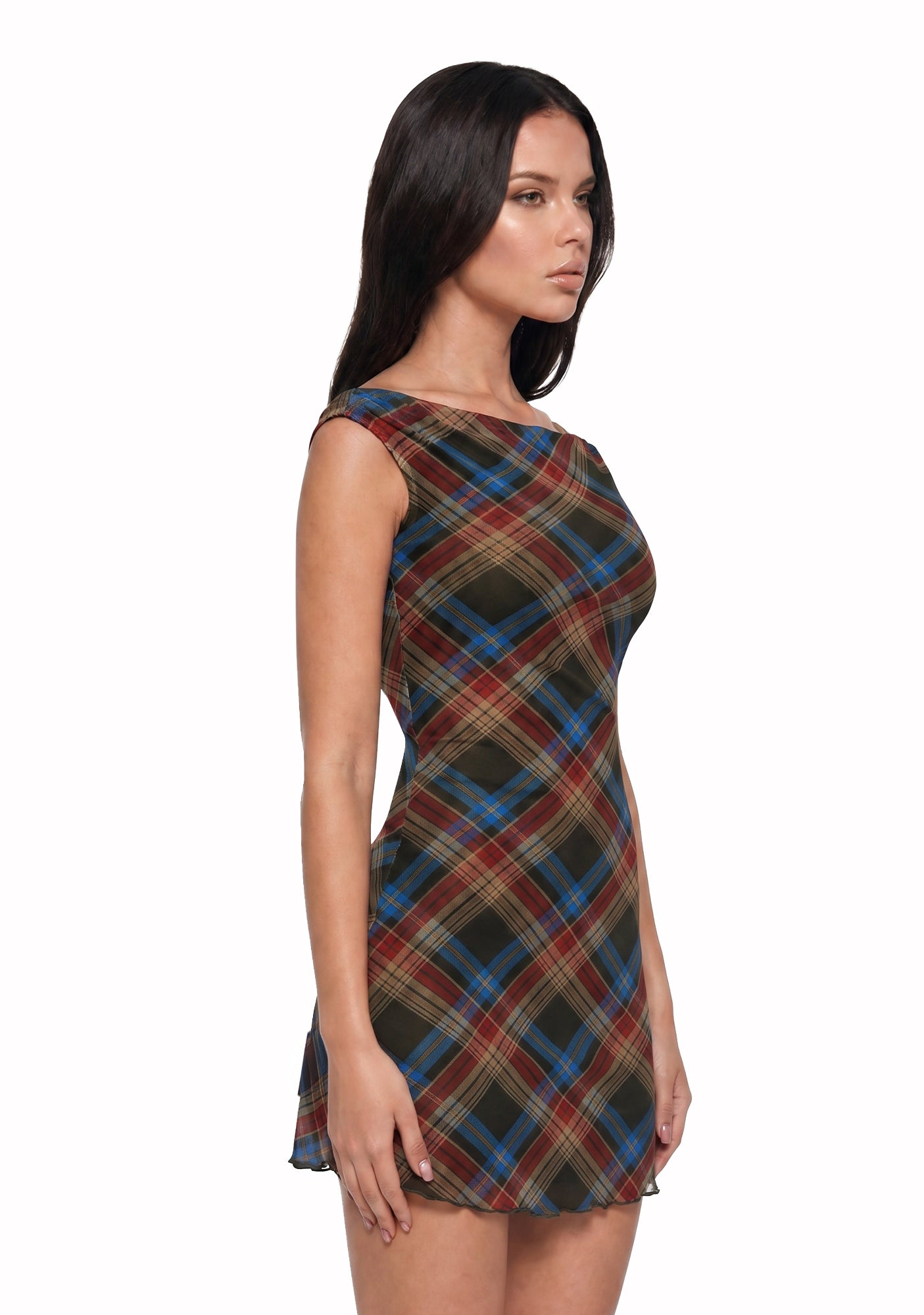 plaid bodycon dress SHEIN 1pc Contrast Collar Plaid Bodycon Dress