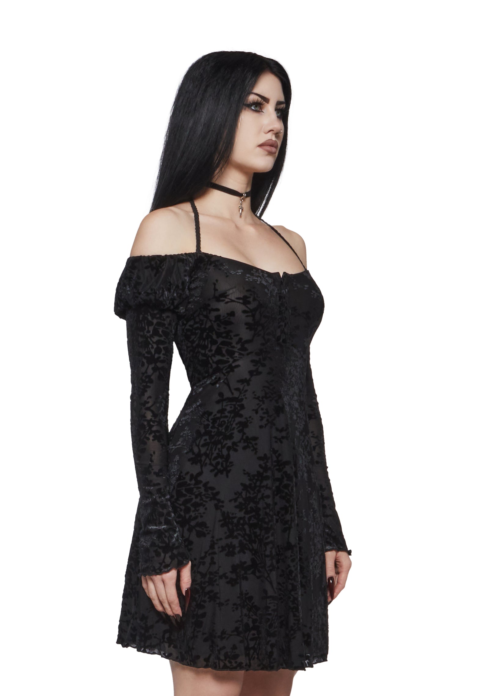 Goth Velvet Off the shoulder mini fairy dress