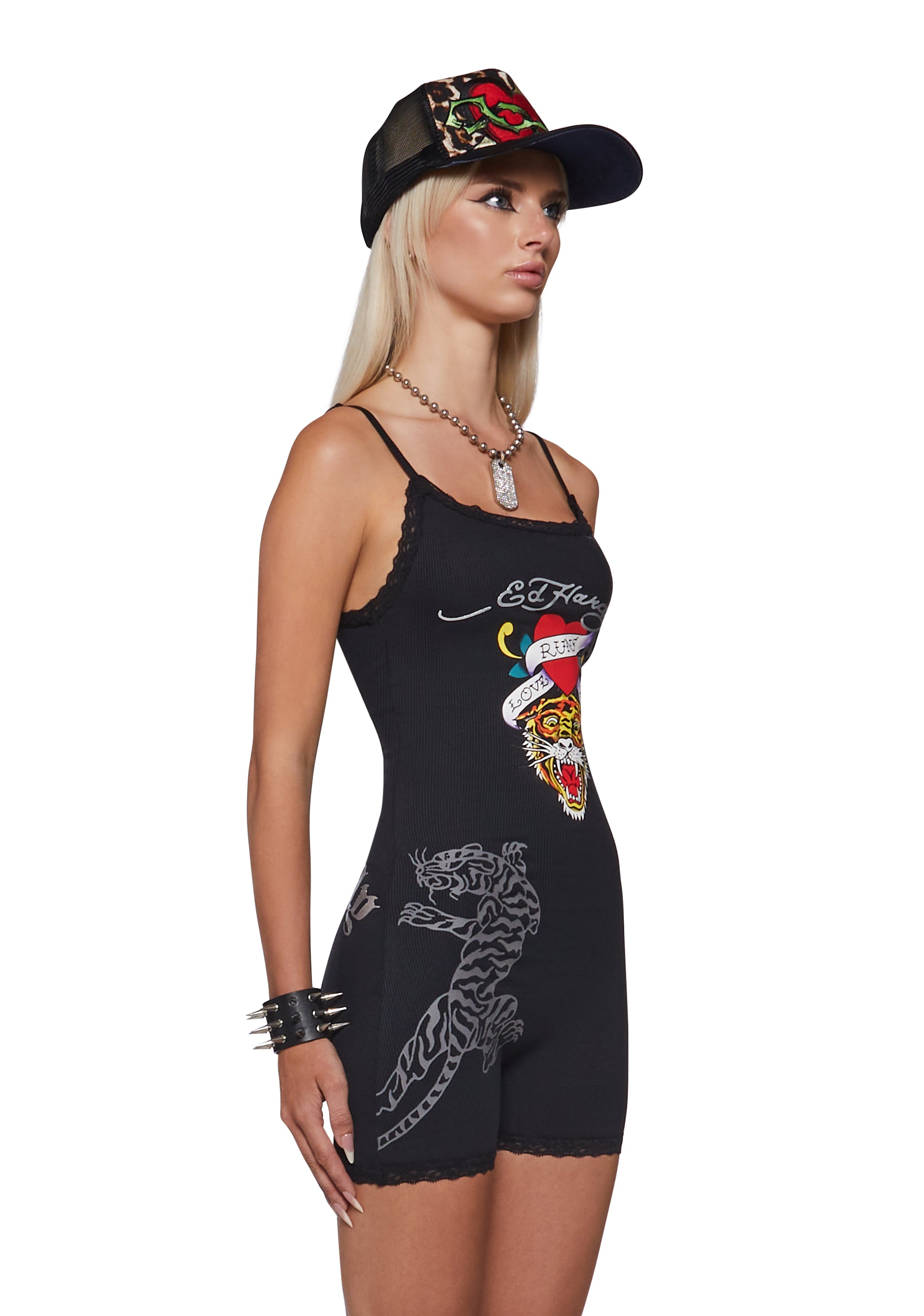Ed Hardy Y2K Grungy Sleep Romber with Tiger Graphics - Black