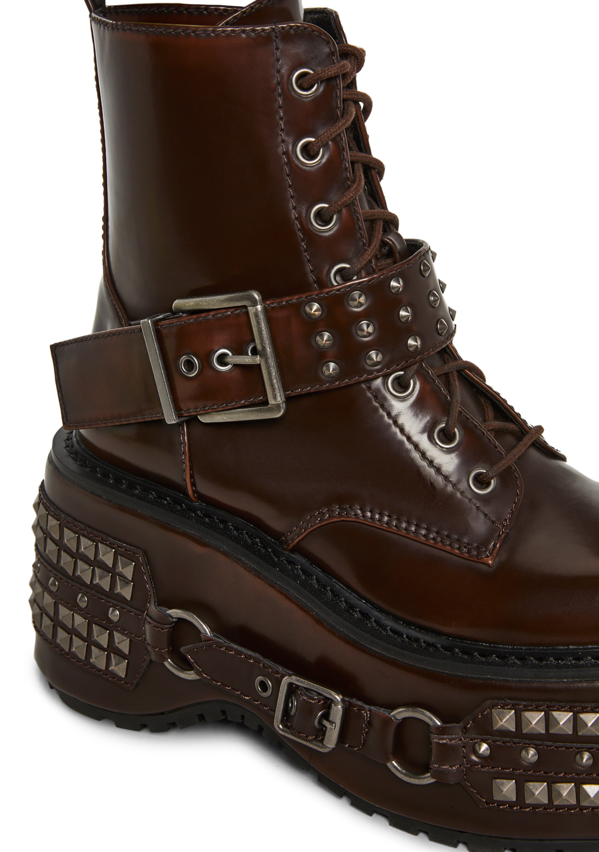 Siren Studded Hardware Edgy Combat Platform Boots - Brown – Dolls Kill