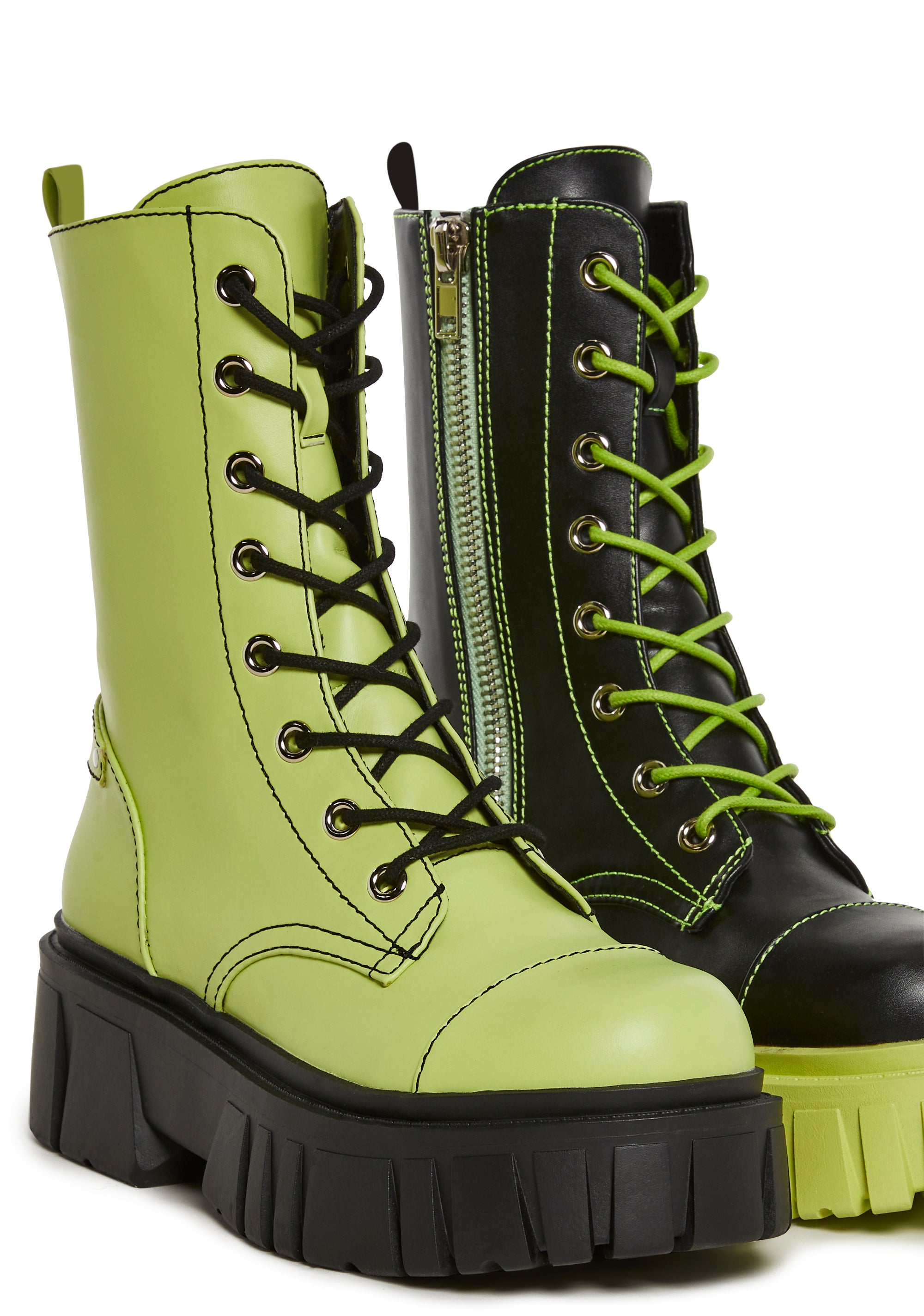 Devil Games Mismatched Combat Boots - Green - alternate