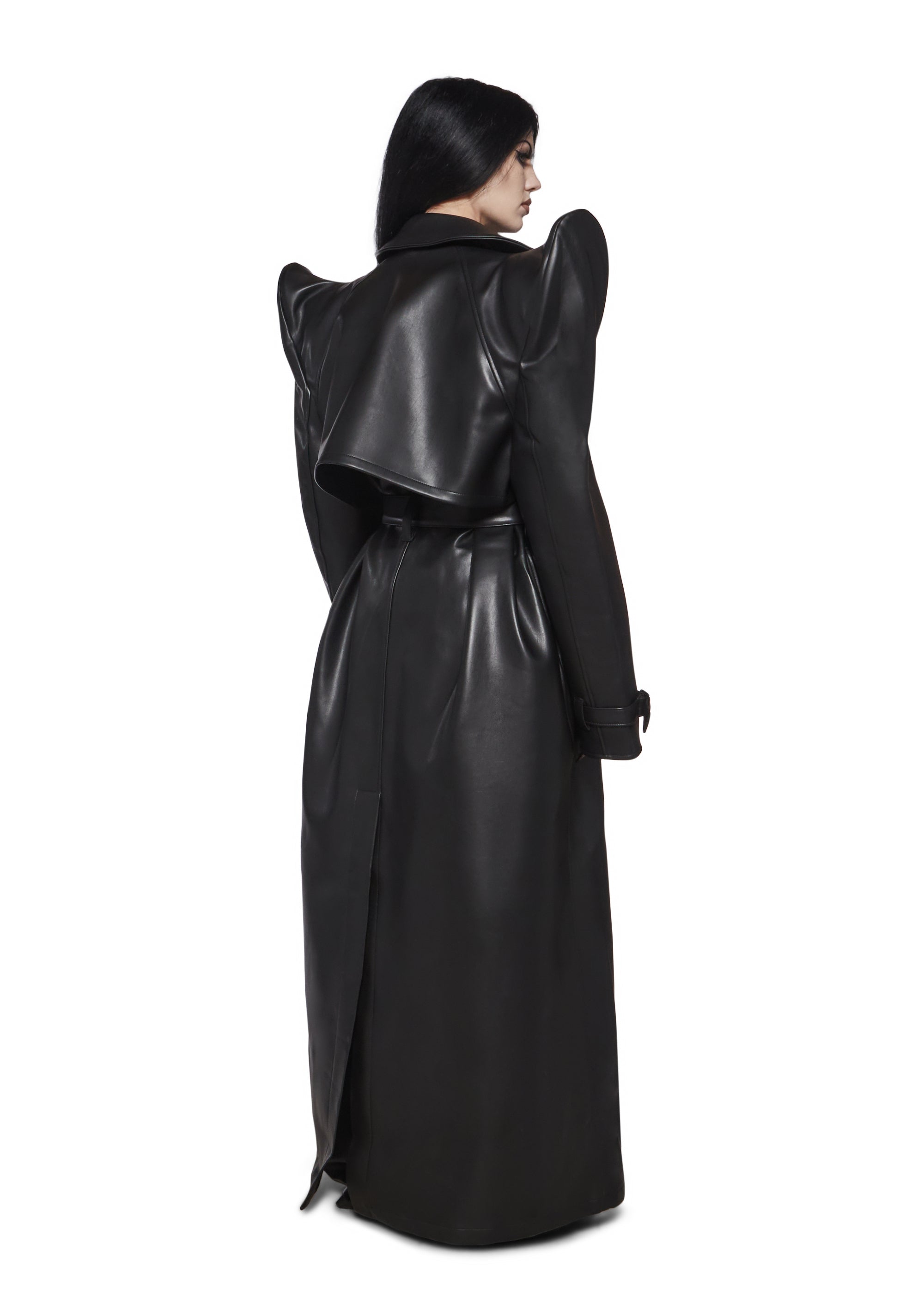 Namilia Pointed Shoulder Trench Coat Alt Goth High Fashion - Black
