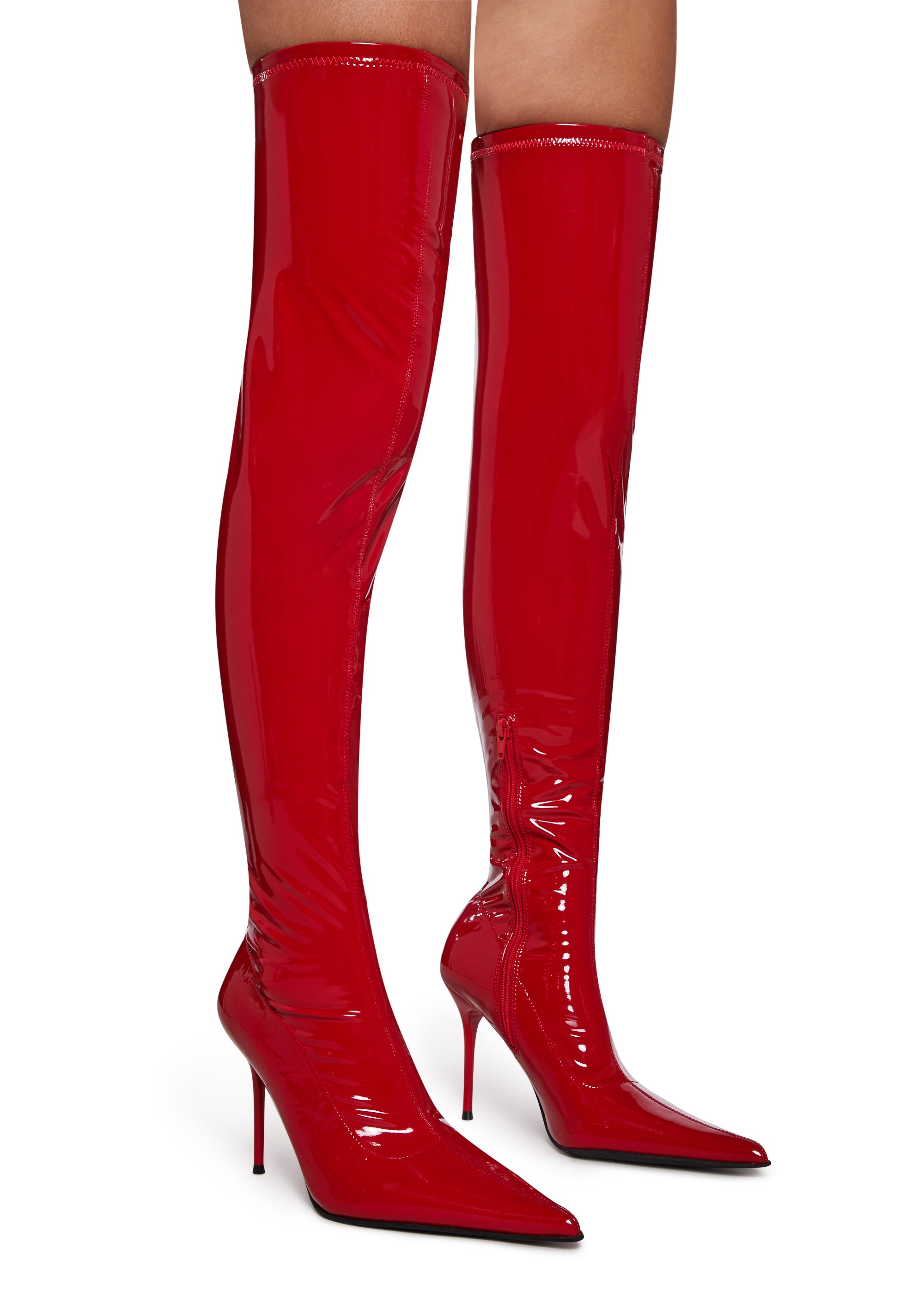Thigh High Stretch Boots - Red