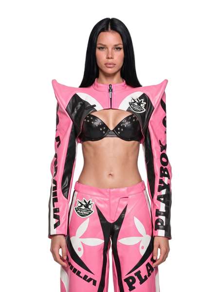 Namilia Playboy Moto Leather Wide Leg Pants - BLK/WHT – Dolls Kill