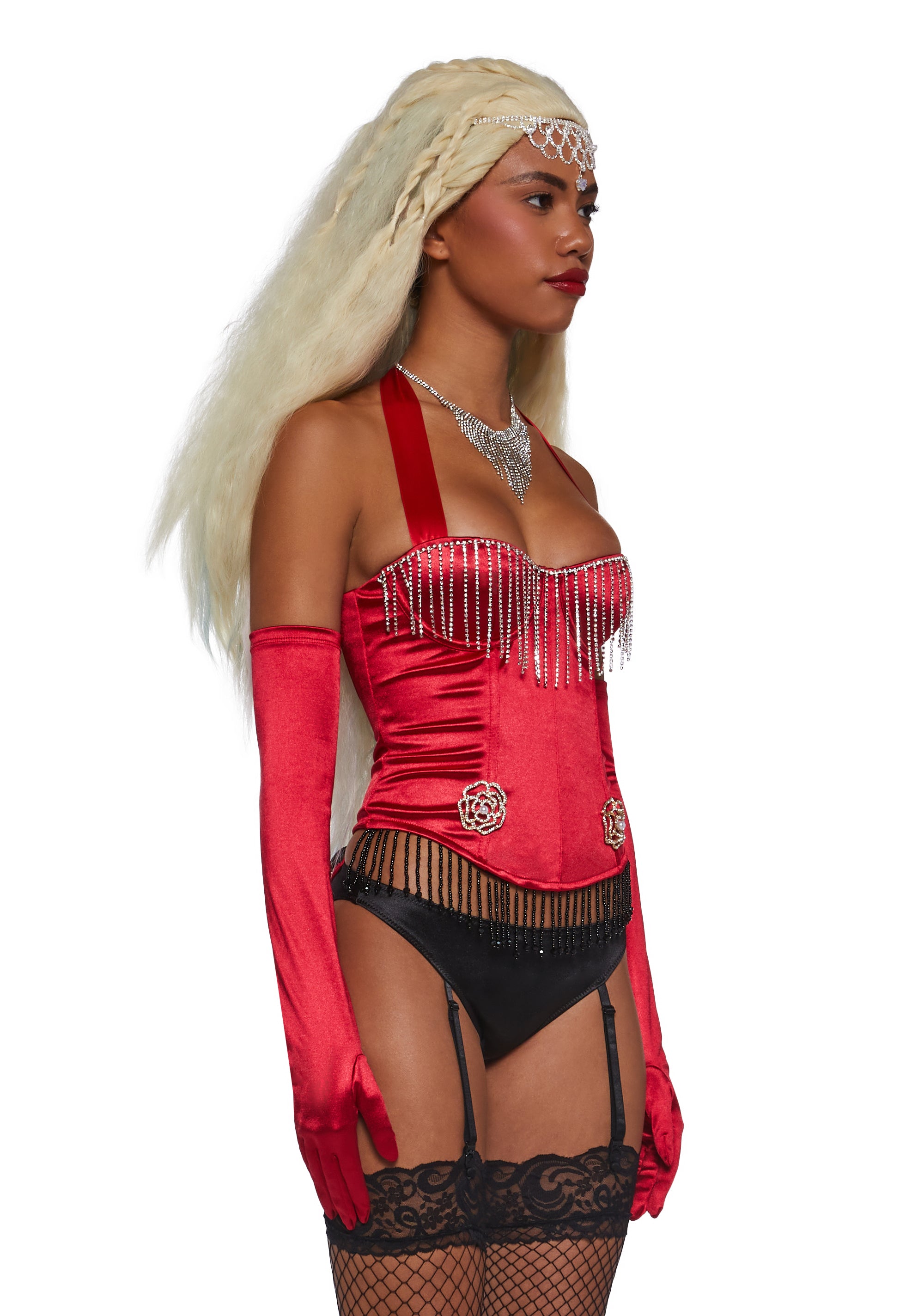 Rouge Lady Popstar Costume And Wig Set