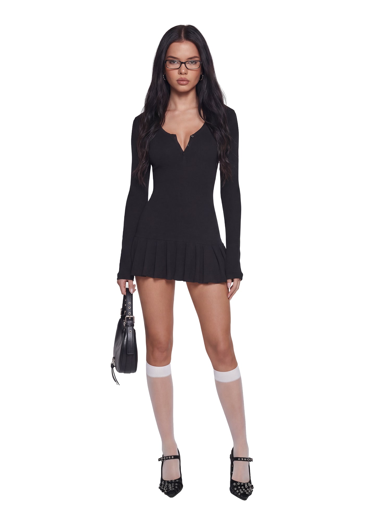 Womens Long Sleeve Mini Dress Current Mood - Black Dolls Kill Womens Long Sleeve Mini Dress Current Mood - Black Dolls Kill