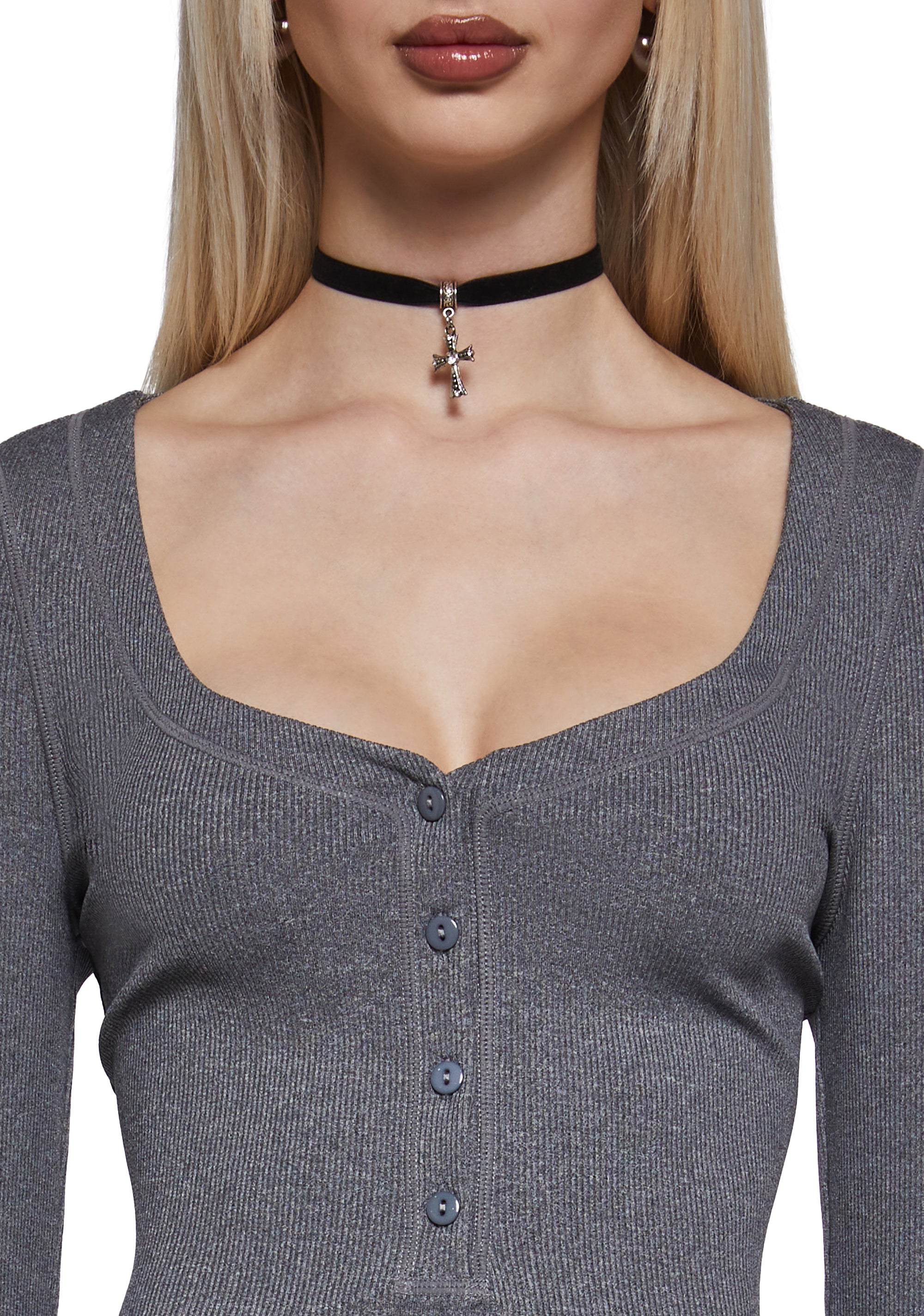 Womens V-Neck Henley Dress Sugar Thrillz -Gray  Dolls Kill