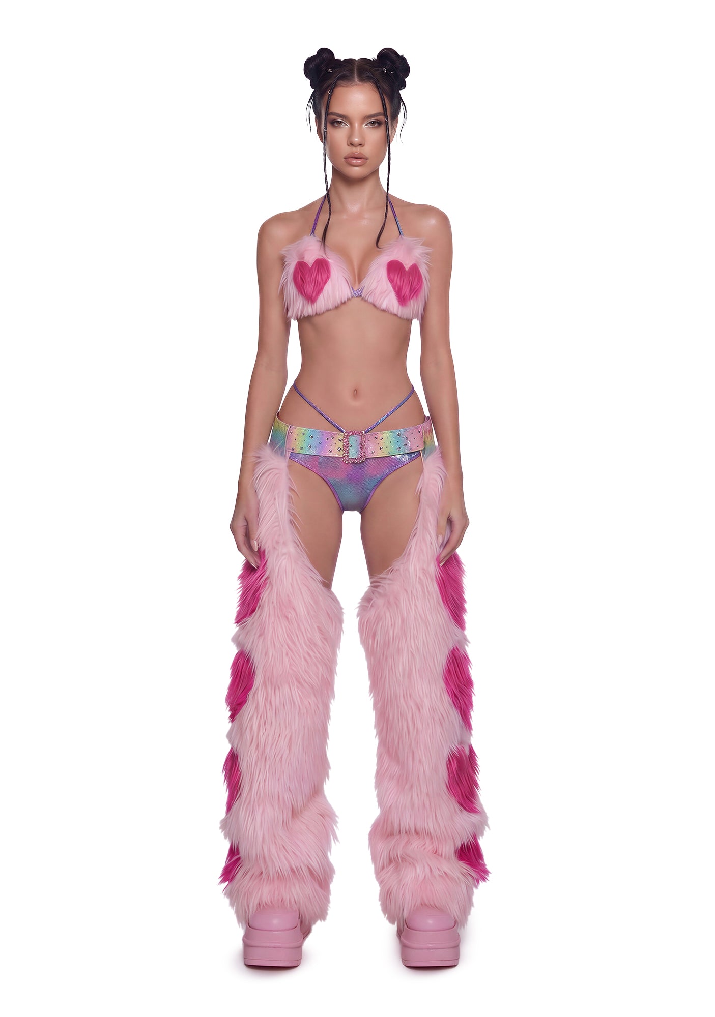 最安値 Sex fur cap pink archive y2k oops Festival Rave EDM Faux Fur Heart Chaps - Pink – Dolls Kill
