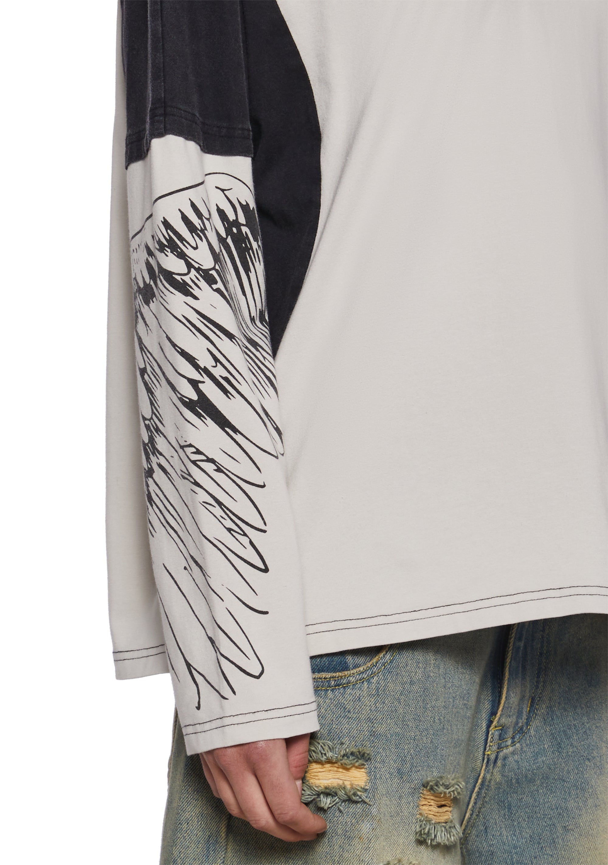 Womens Colorblock Long Sleeve Tee With Wings Graphic - Multi