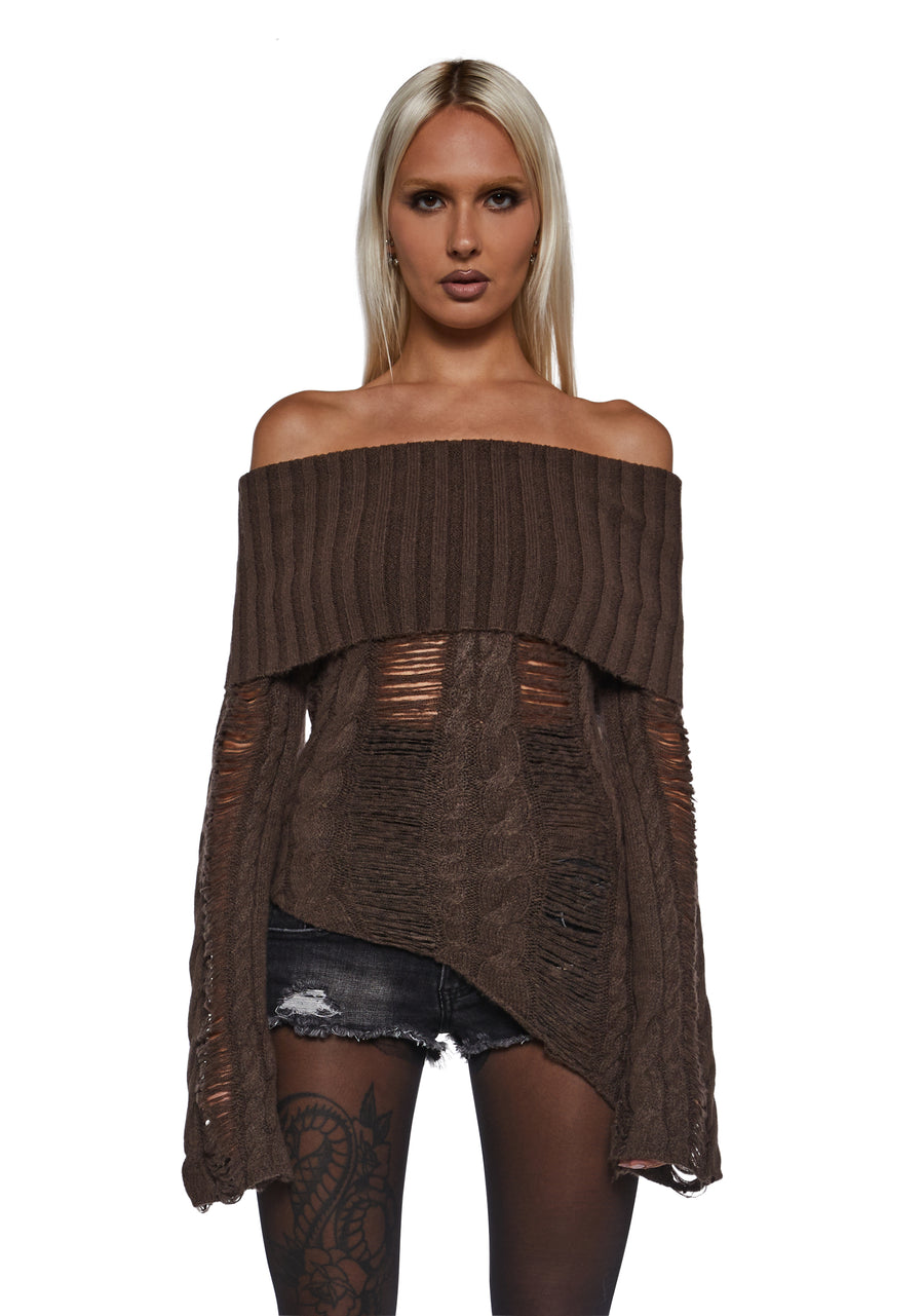 Ego Distressed Off The Shoulder Sweater