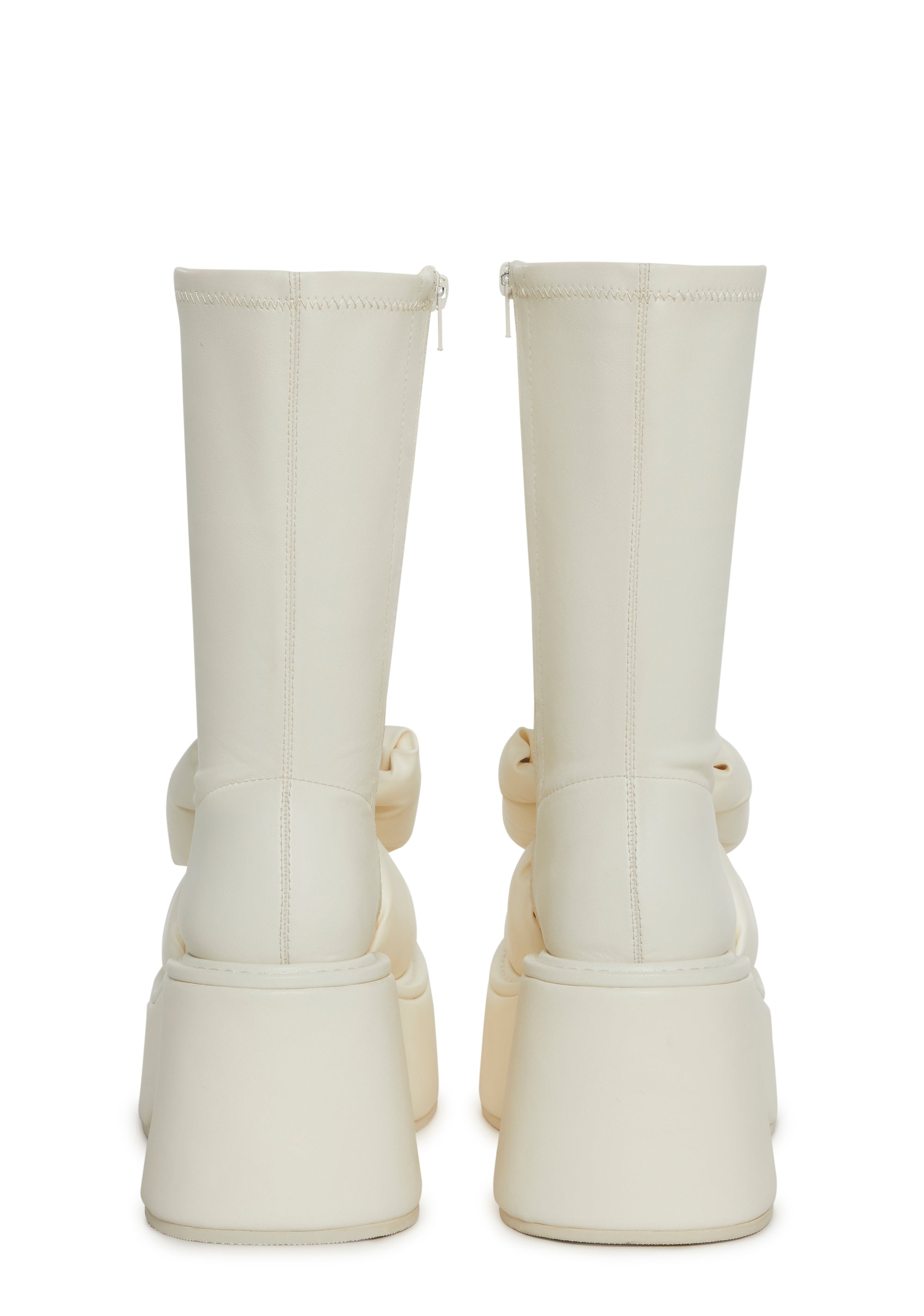 Sugar Thrillz Stretch Vegan Leather Bow Platform Booties - White