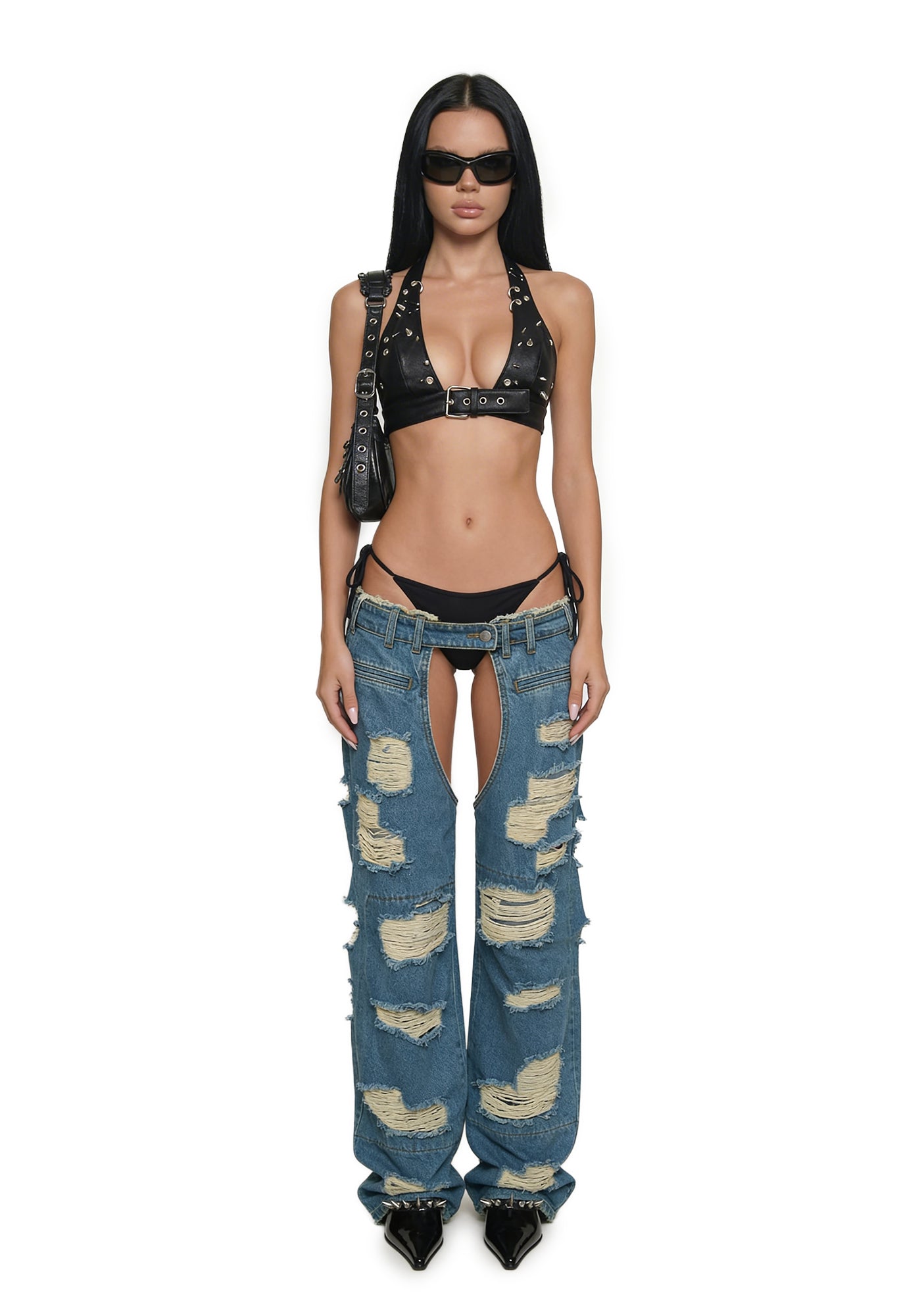 Namilia Denim Shredded Chaps - Blue – Dolls Kill