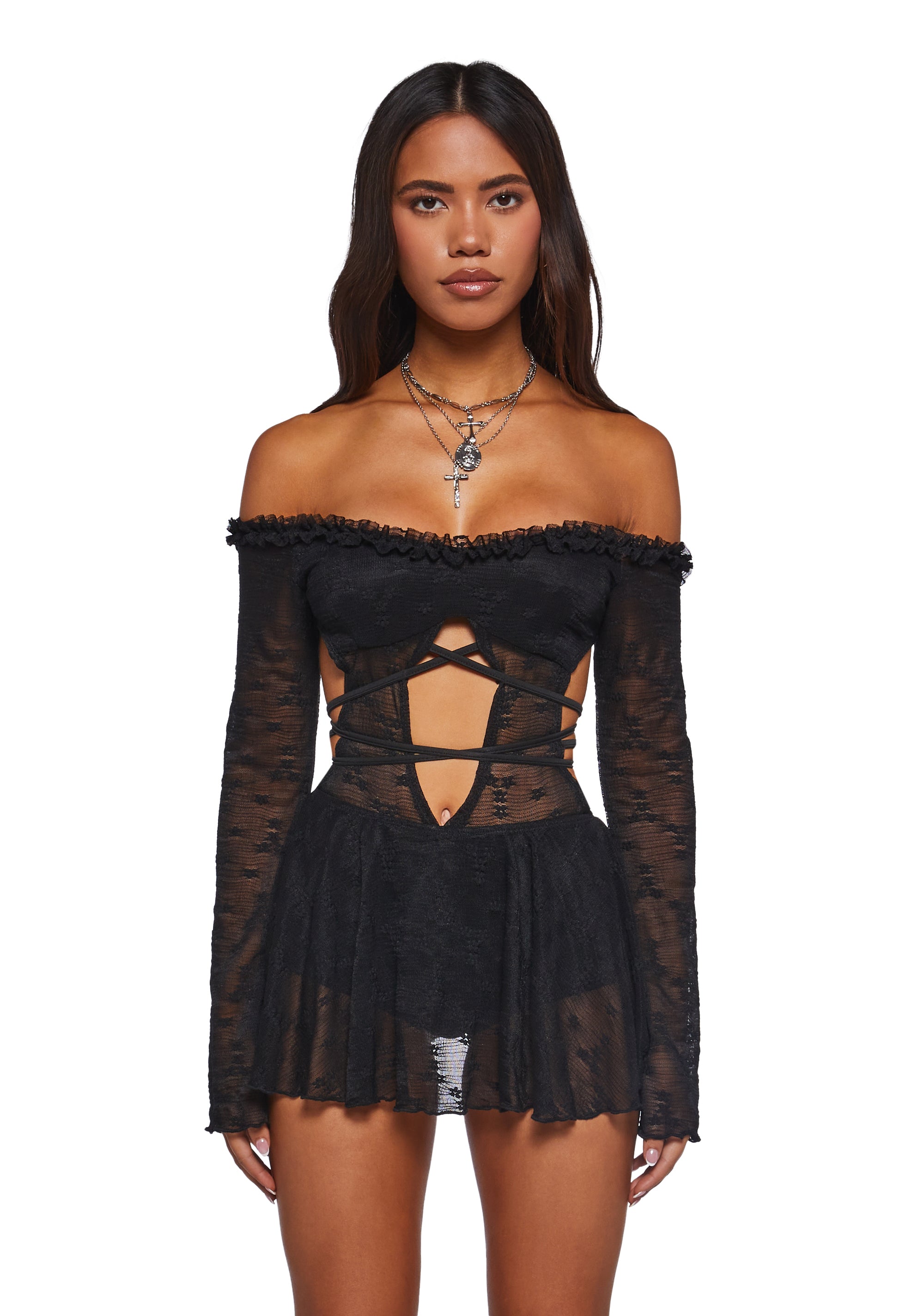 Womens Sexy Floral Lace Up Mini Dress