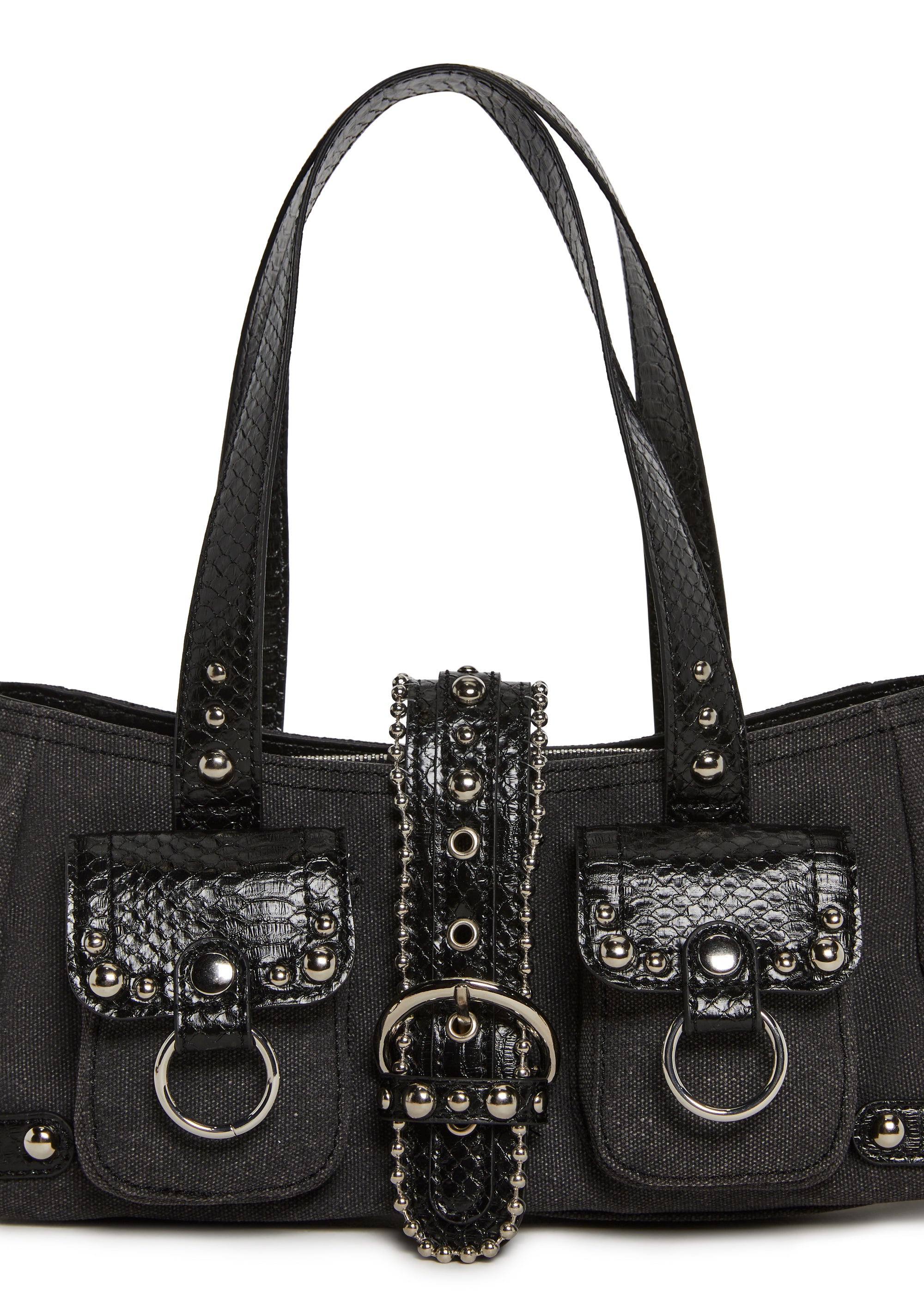 Vintage Style Leather Grey Fabric Shoulder Bag - Black – Dolls Kill