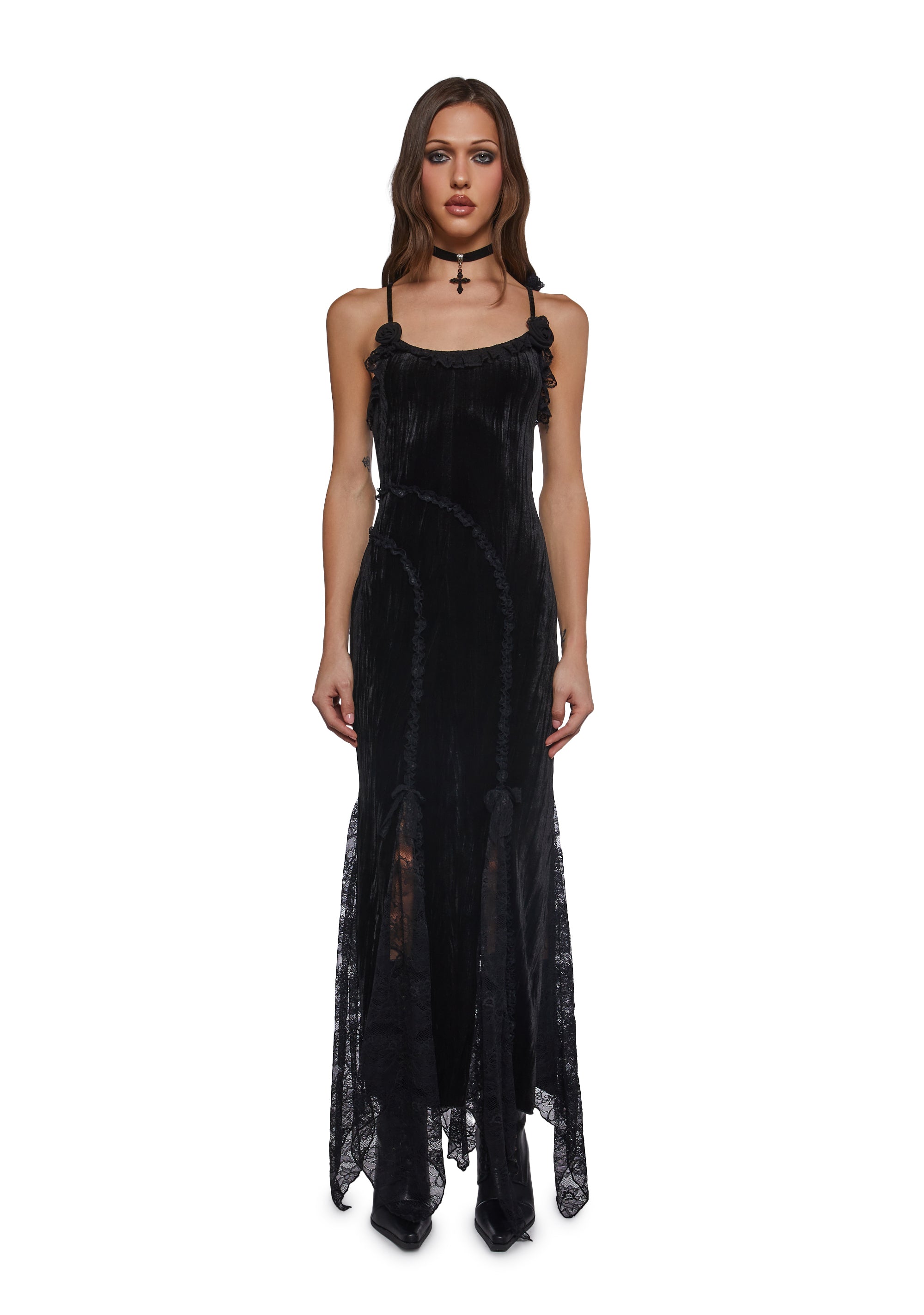 Velvet Maxi Dress With Rosettes