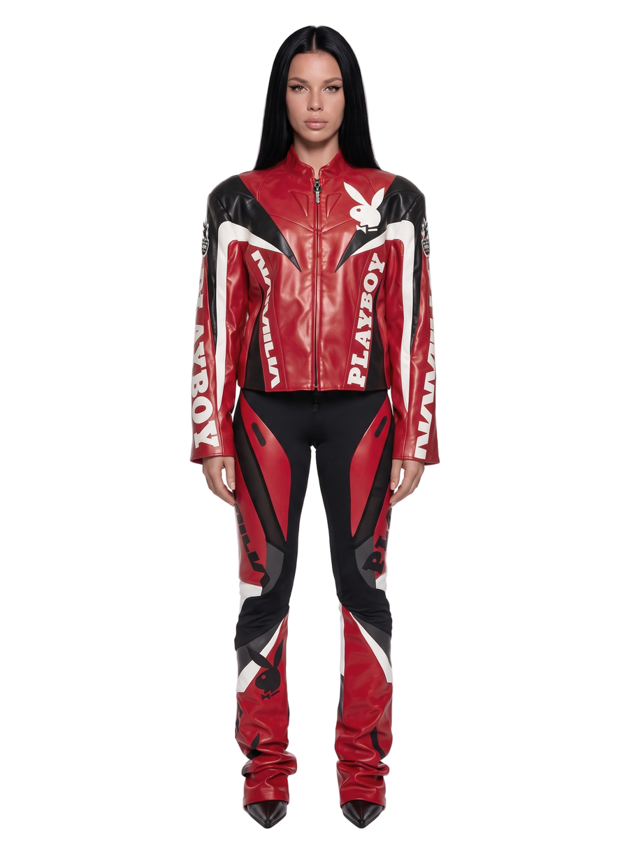Namilia Playboy Moto Leather Zip Jacket Boxy - Red – Dolls Kill