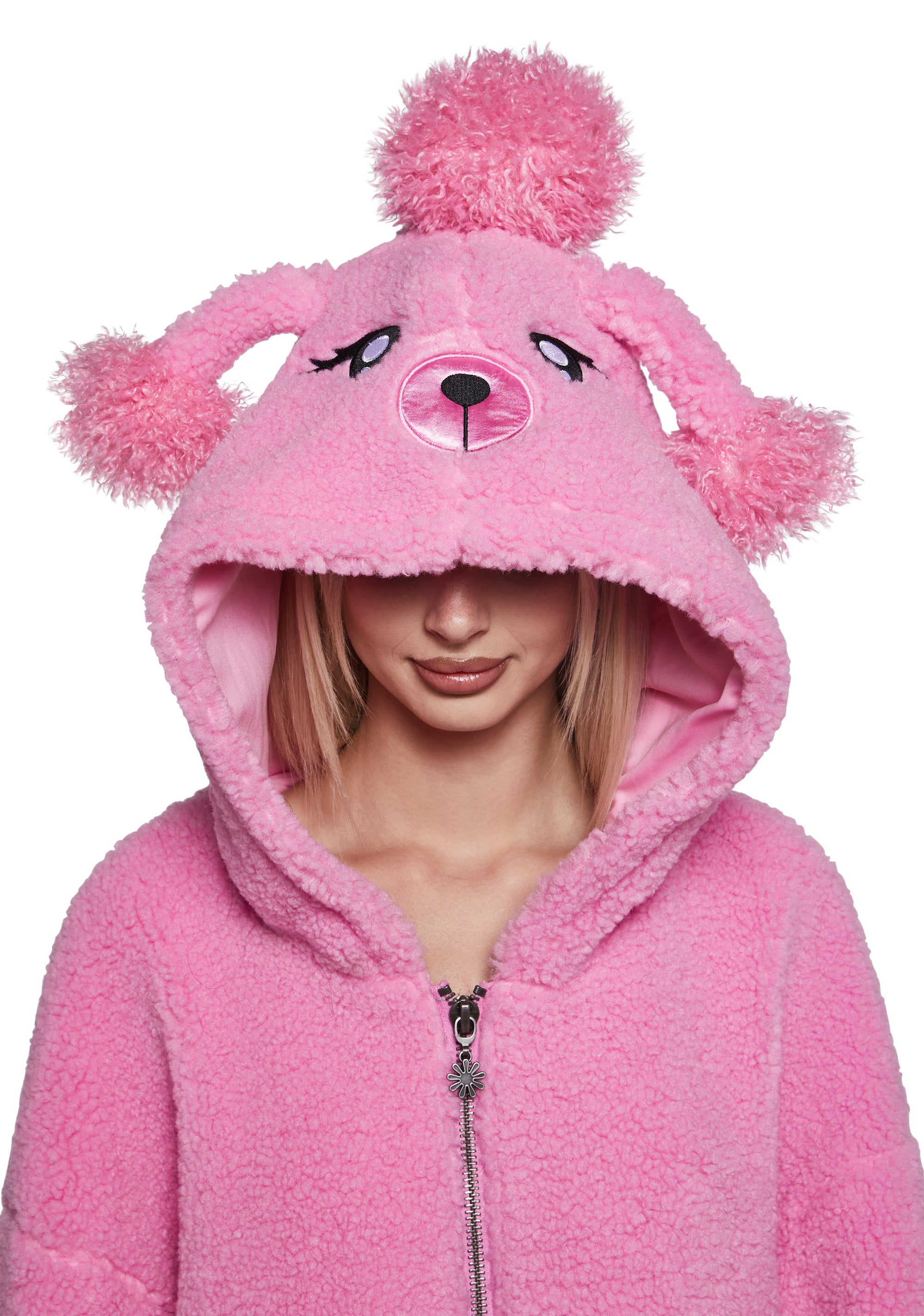 Poodle Fuzzy Faux Fur Sherpa Hooded Jacket Delia's - Pink – Dolls Kill
