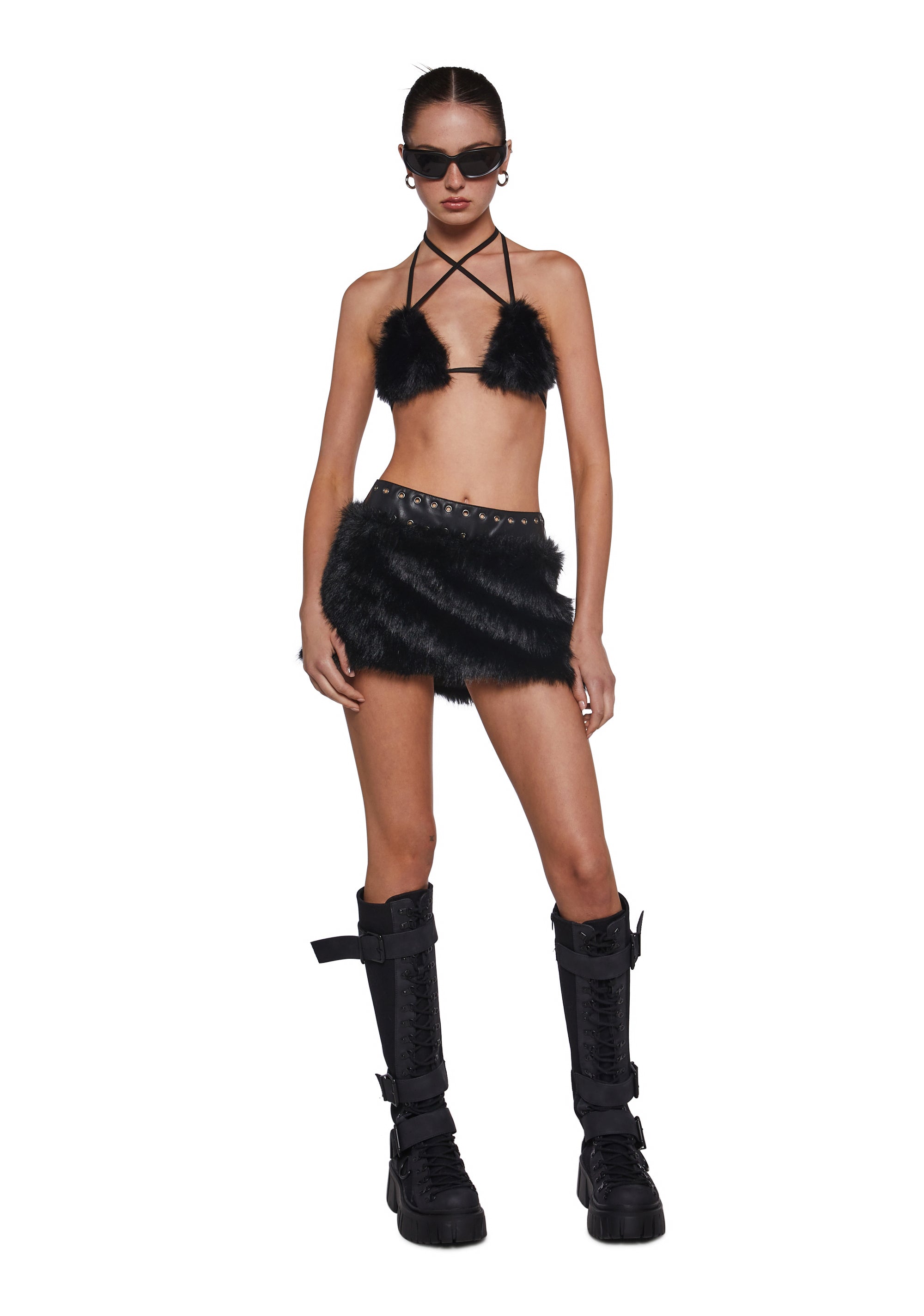 Rave Away Faux Fur Mini Skirt