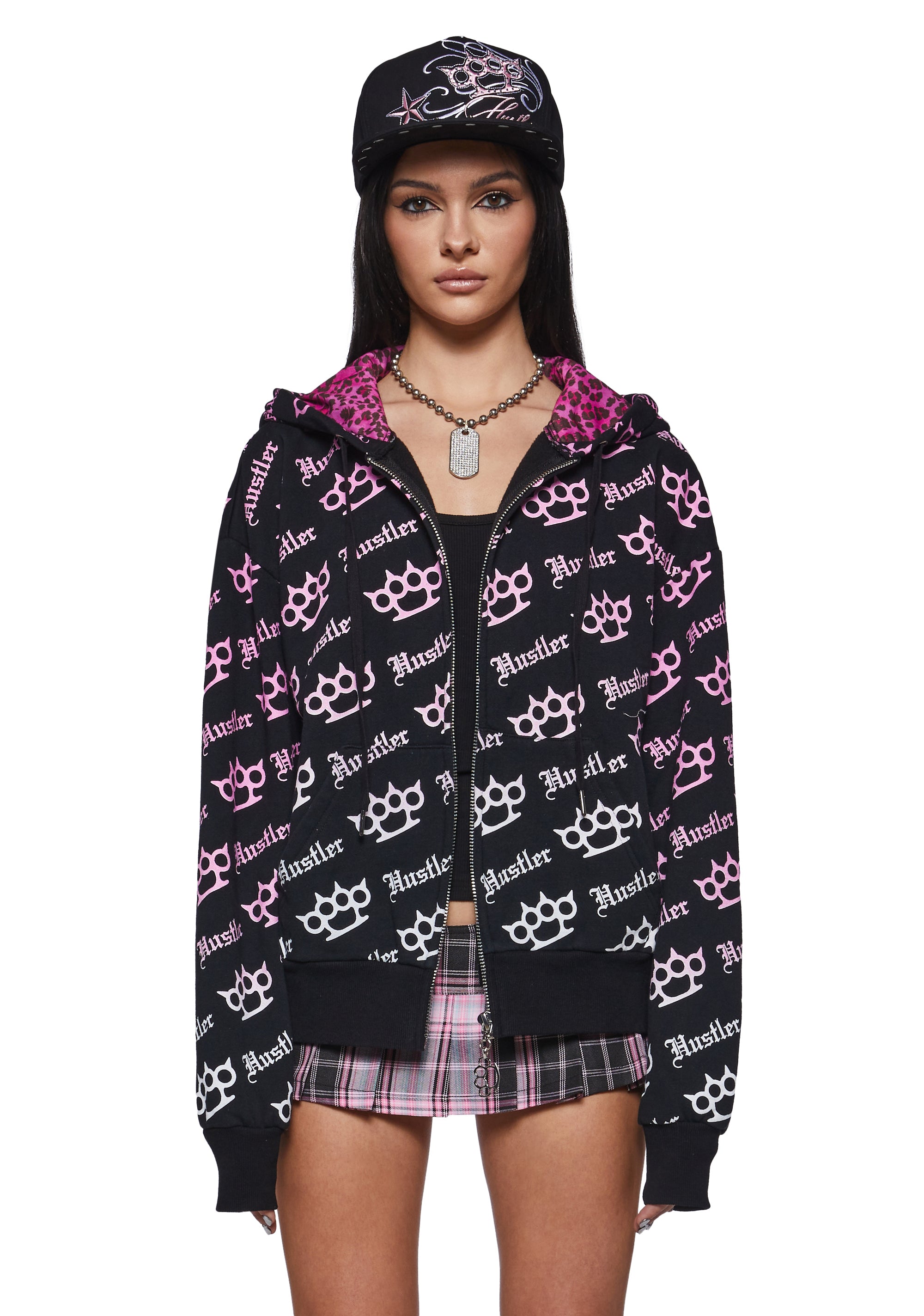HUSTLER Oversized Y2K Brass Knuckle Logo Hoodie – Dolls Kill