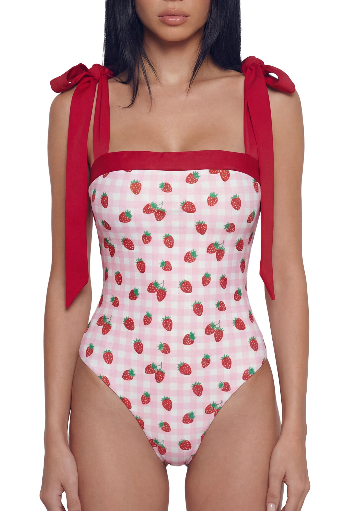Womens Gingham Strawberry Print One Piece Swimsuit Sugar Thrillz