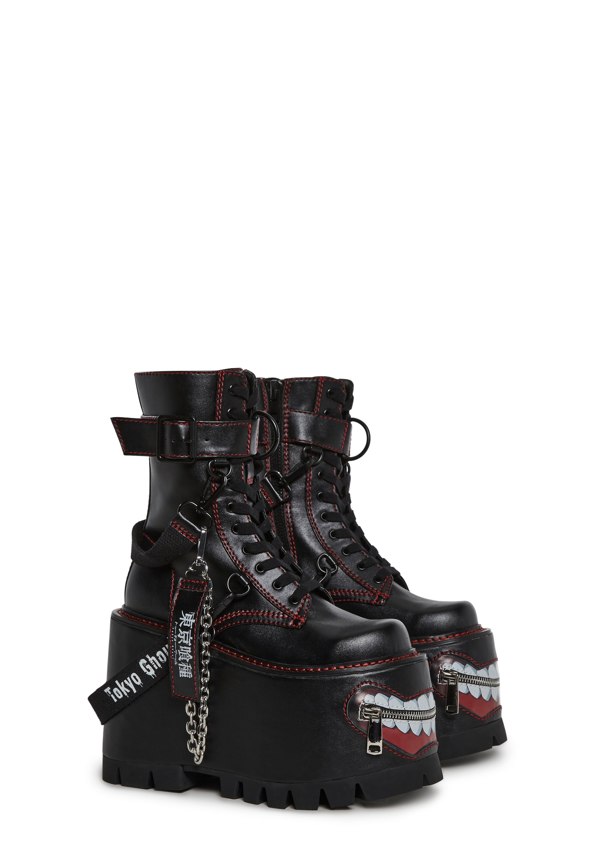 Dolls Kill x Tokyo Ghoul Platform Lace Up Boots With Kakuja Mouth