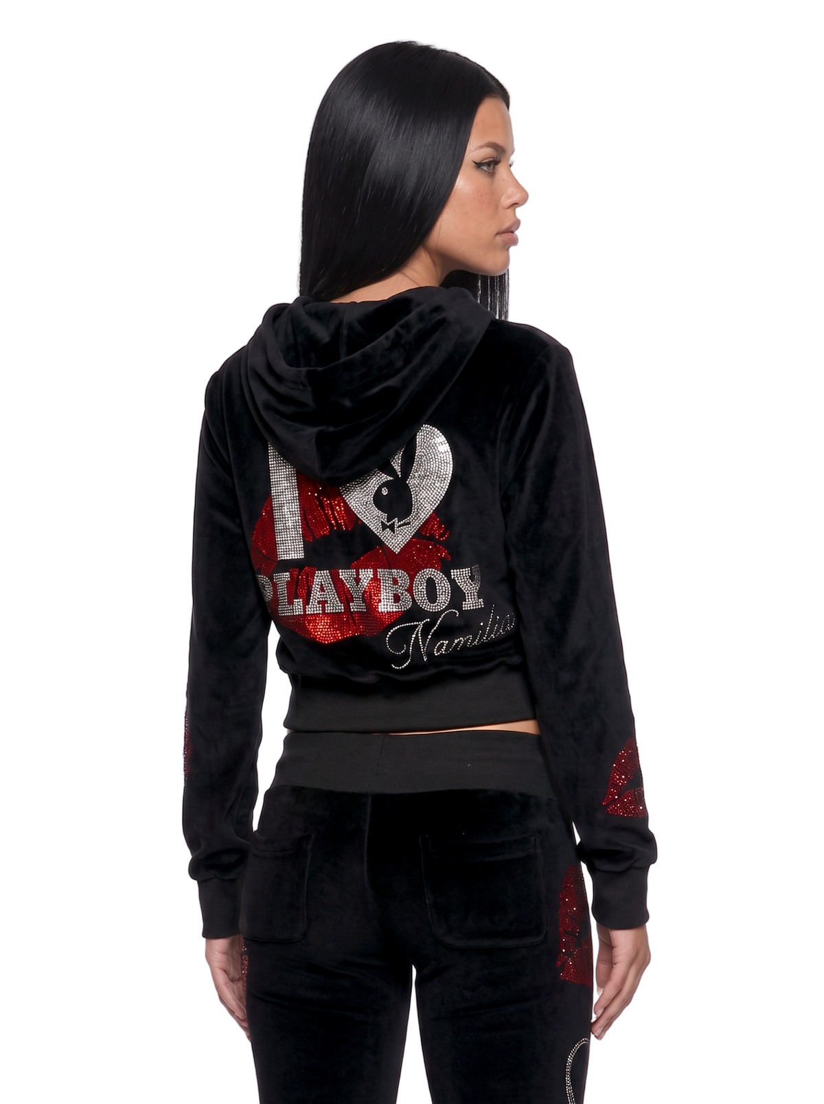 Namilia Playboy Love Velour Rhinestone Y2K Zip Hoodie |Dolls Kill