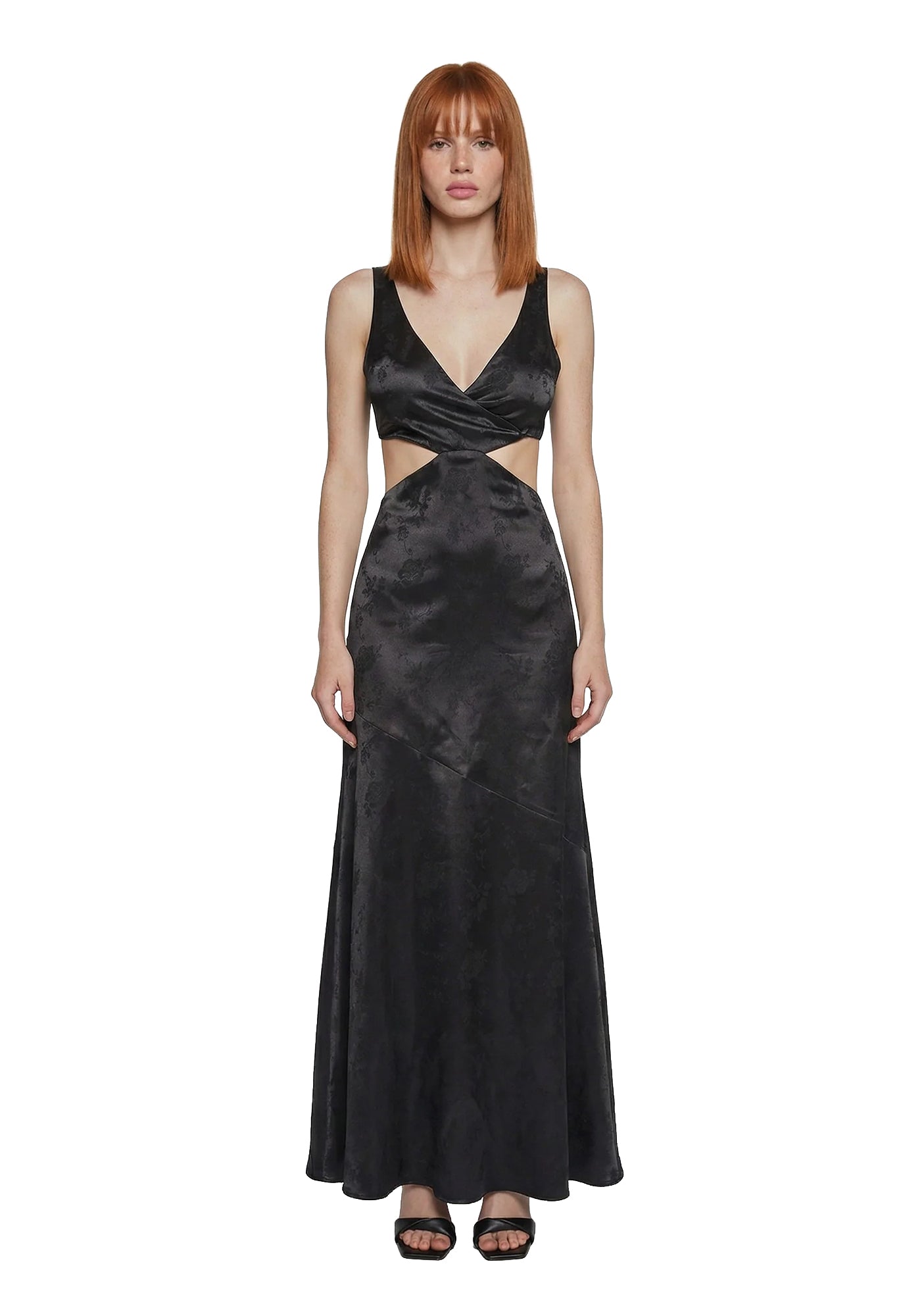 black silk cut out dress Drama Lace Cut Out Maxi Dress in Black