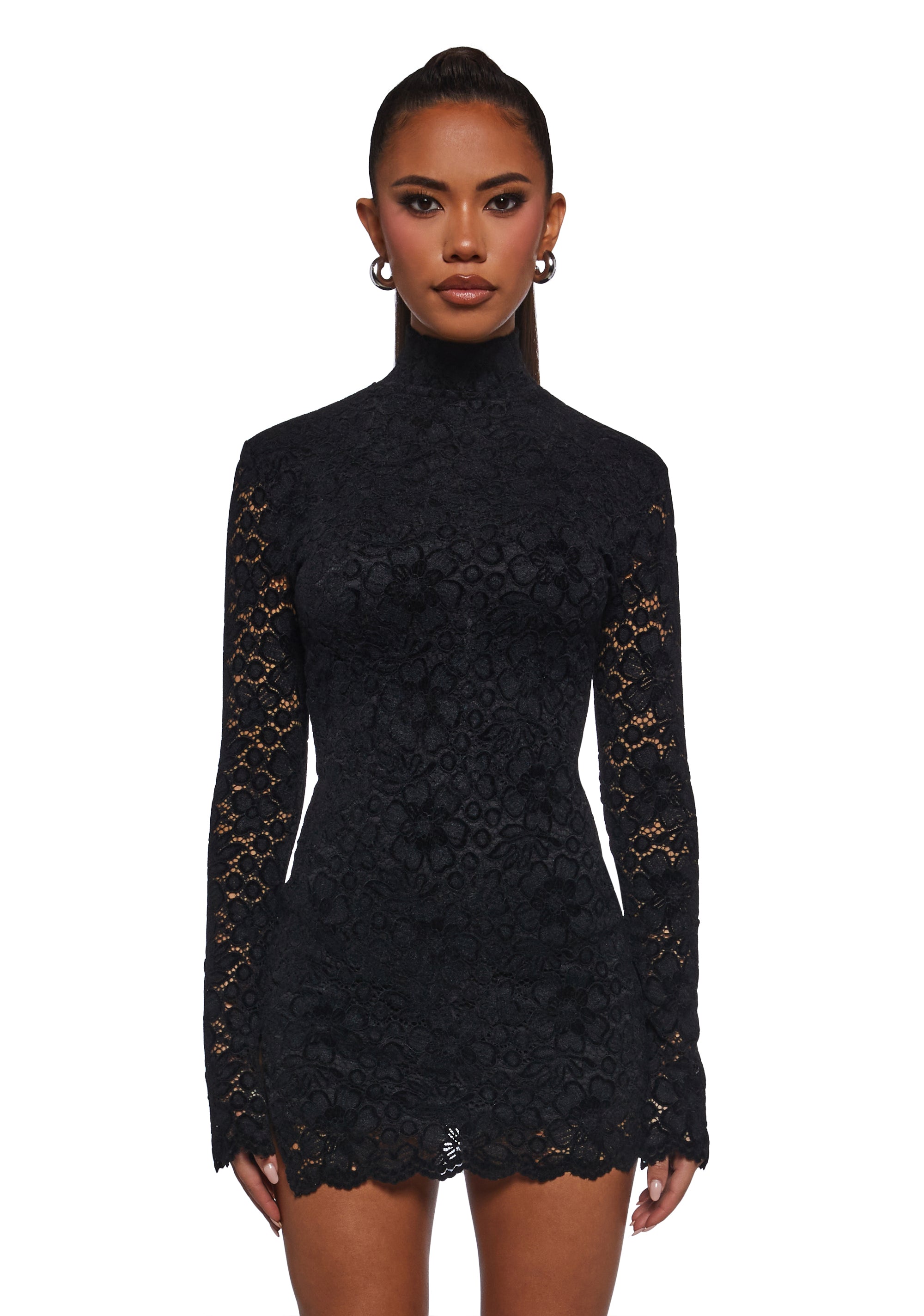 Womens Floral Lace Mini Dress
