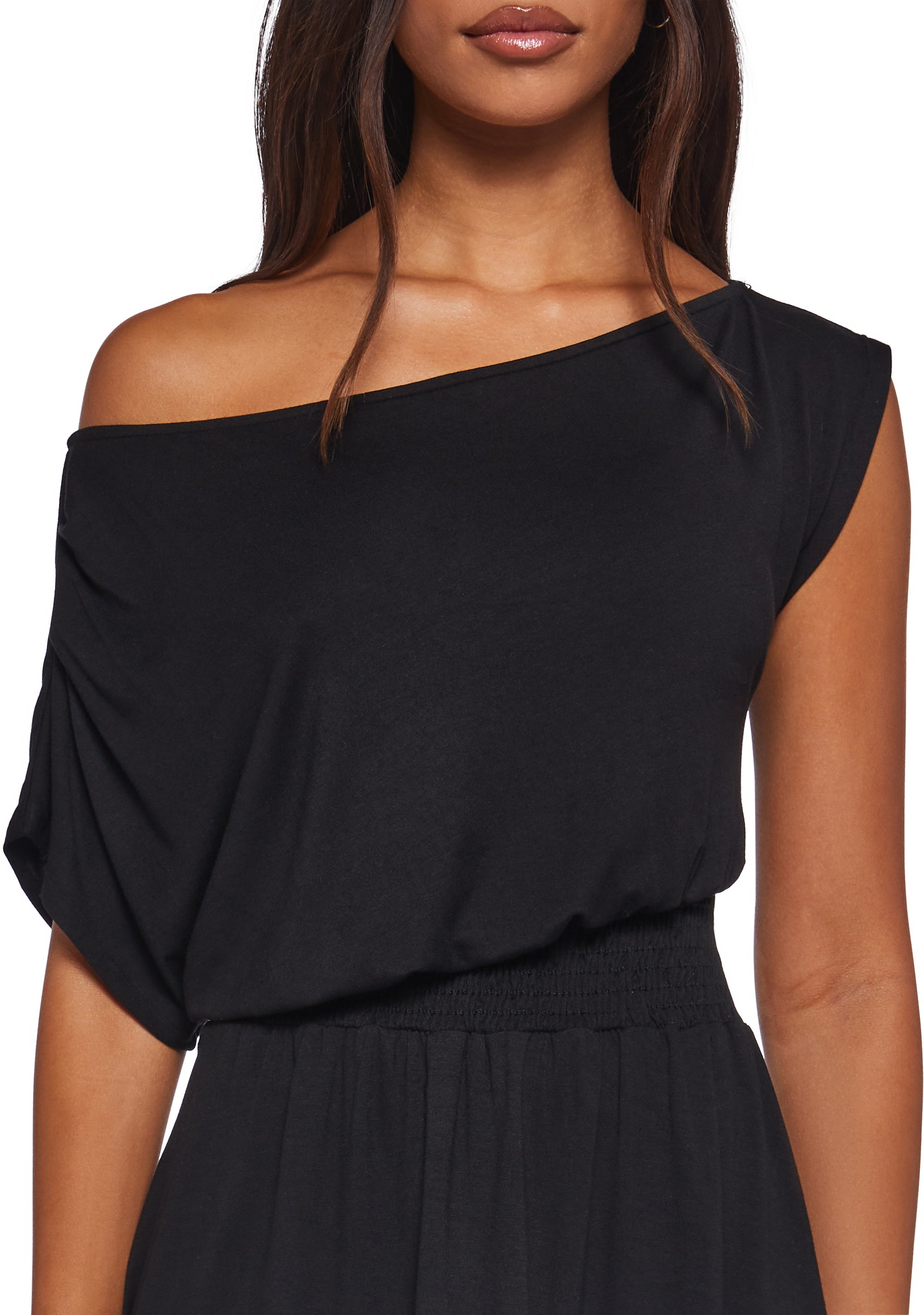 Crush Damage Off The Shoulder Dress - Black