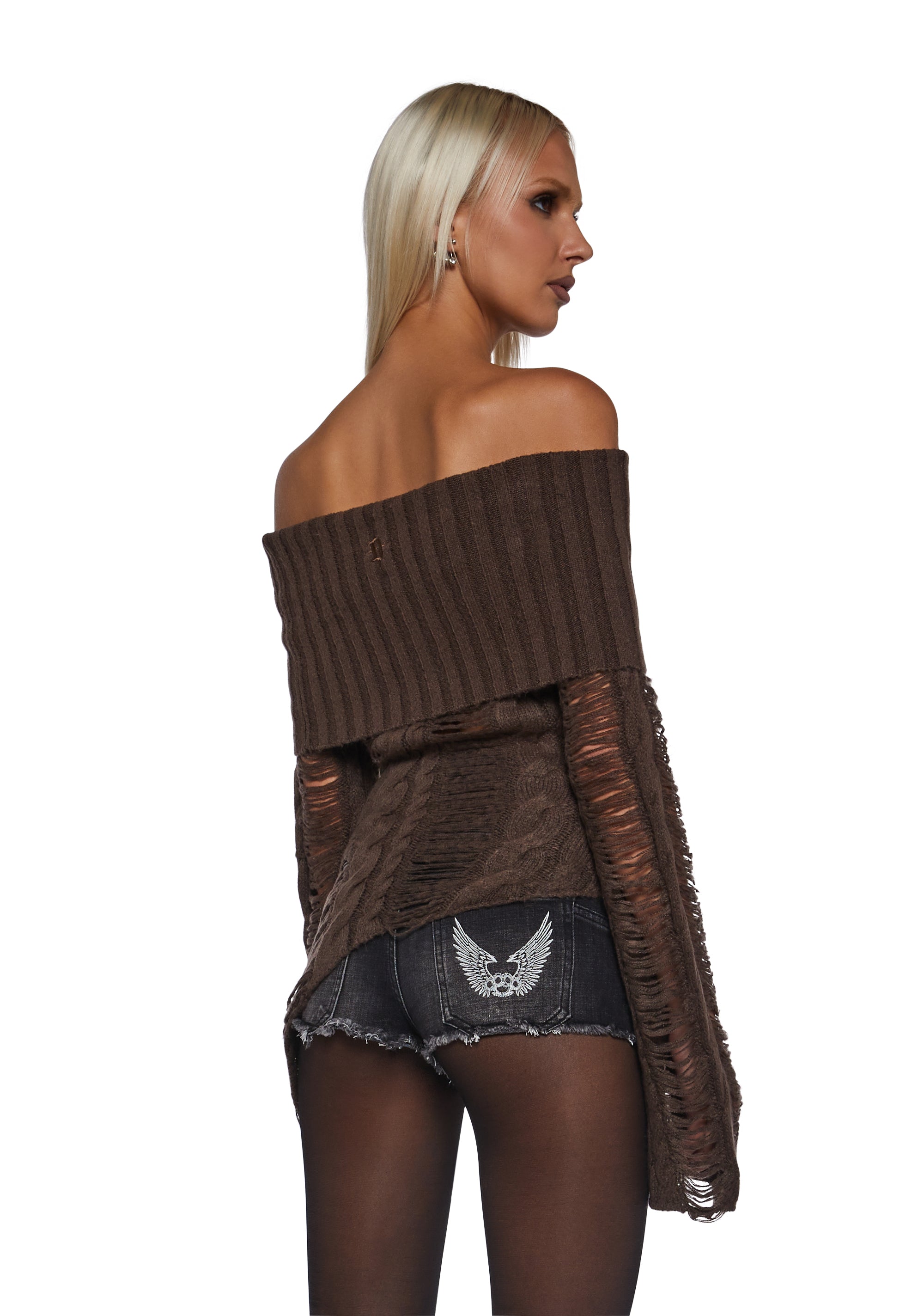Ego Distressed Off The Shoulder Sweater
