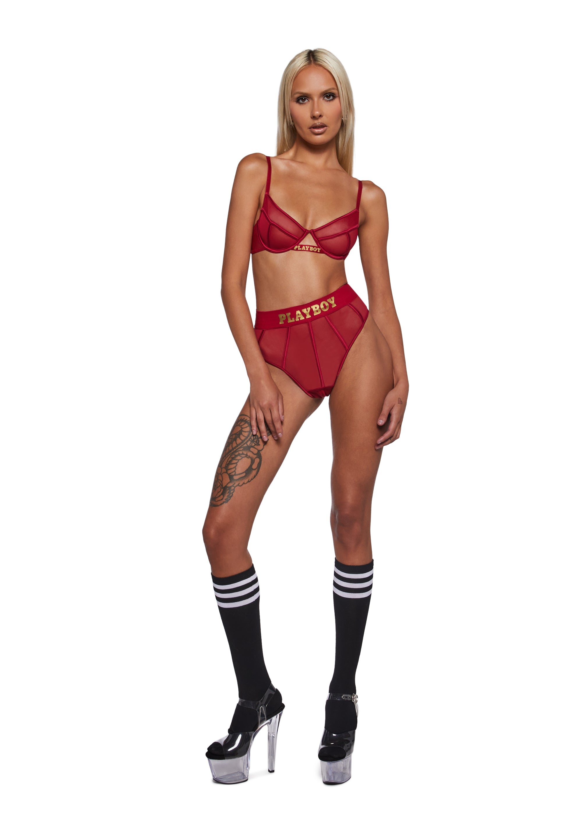 Womens Sexy Bra And Thong Playboy Cage 2-Piece Set - Red Dolls Kill Womens Sexy Bra And Thong Playboy Cage 2-Piece Set - Red Dolls Kill