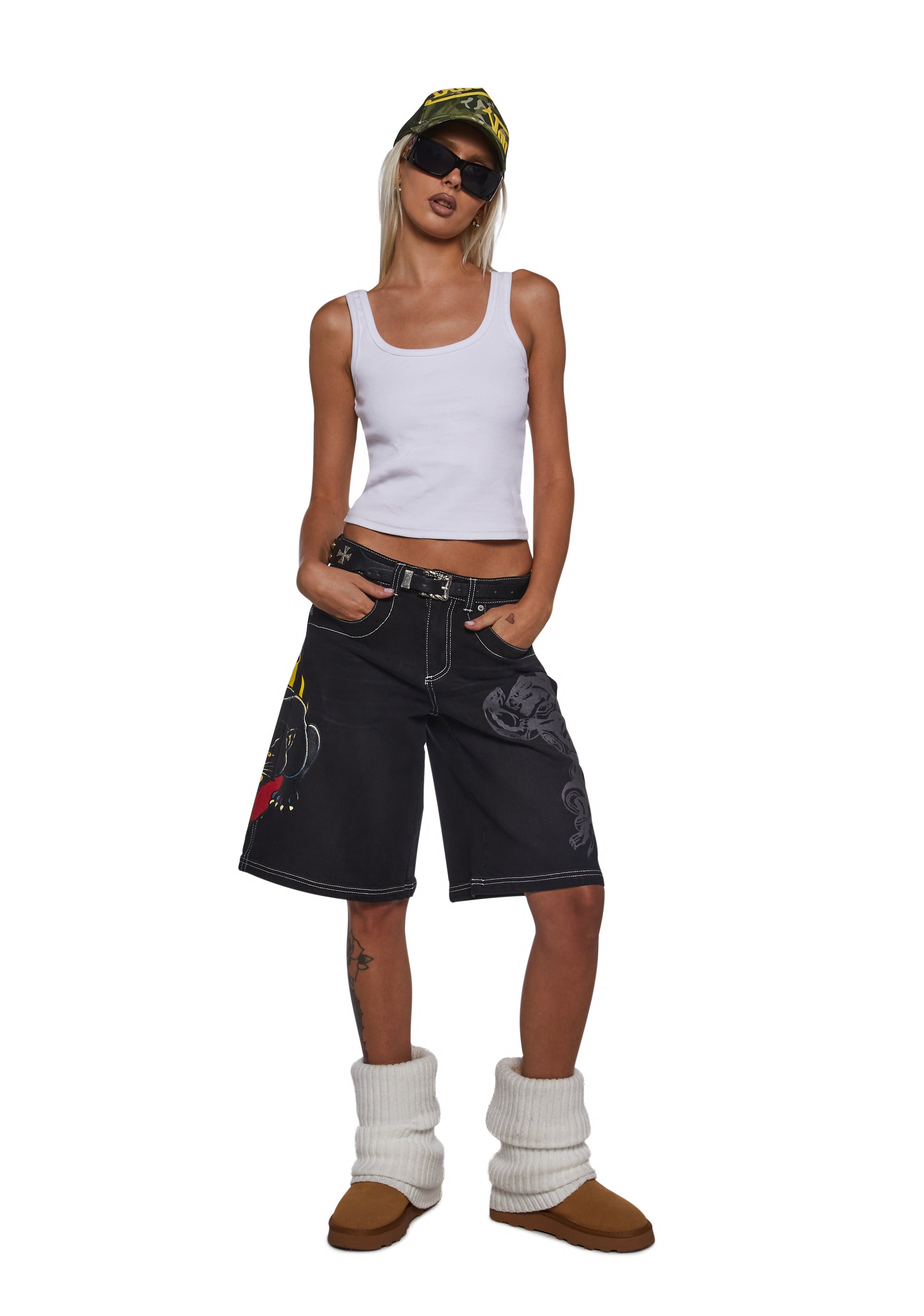 Ed Hardy Panther Heart Denim Jorts - Black – Dolls Kill