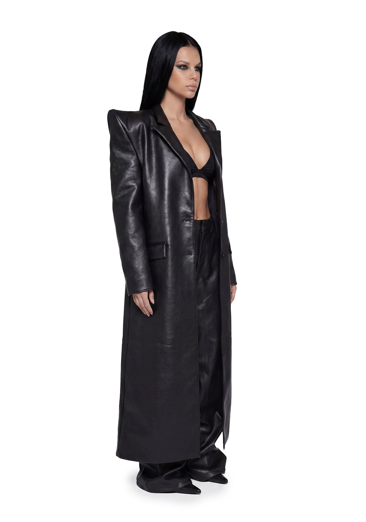Namilia Doomsday Elongated Leather Coat - Black – Dolls Kill