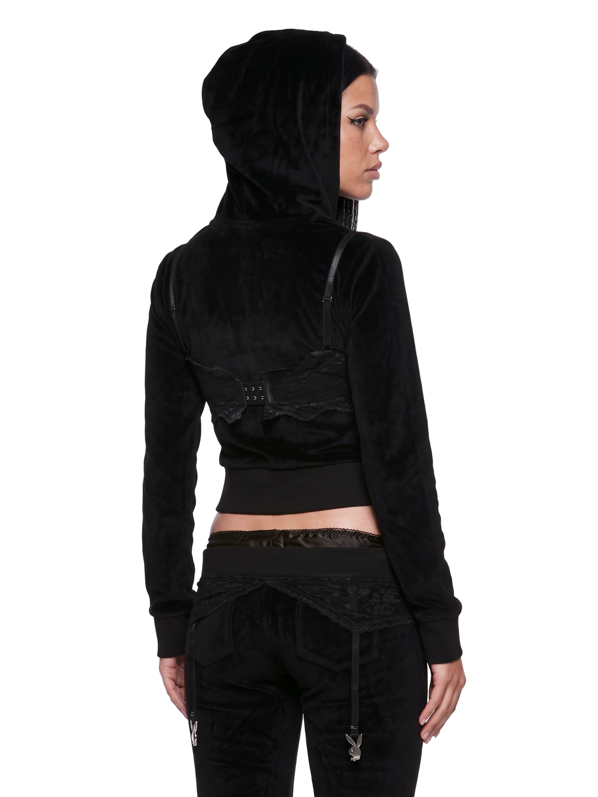 Namilia Playboy Lingerie Velour Y2K Zip Hoodie - Black – Dolls Kill