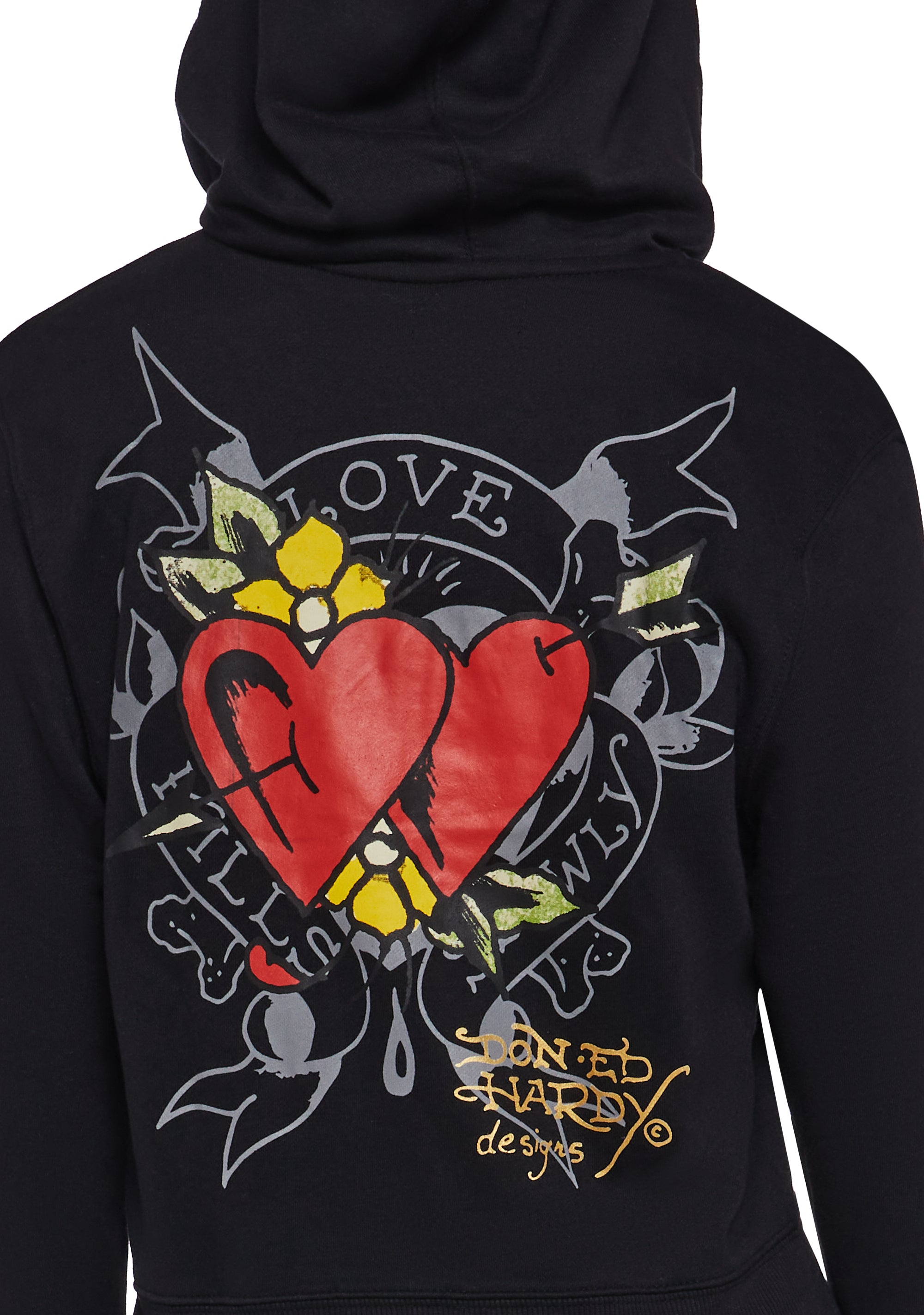 Ed Hardy Heart Snake Zip Front Hoodie - Black – Dolls Kill