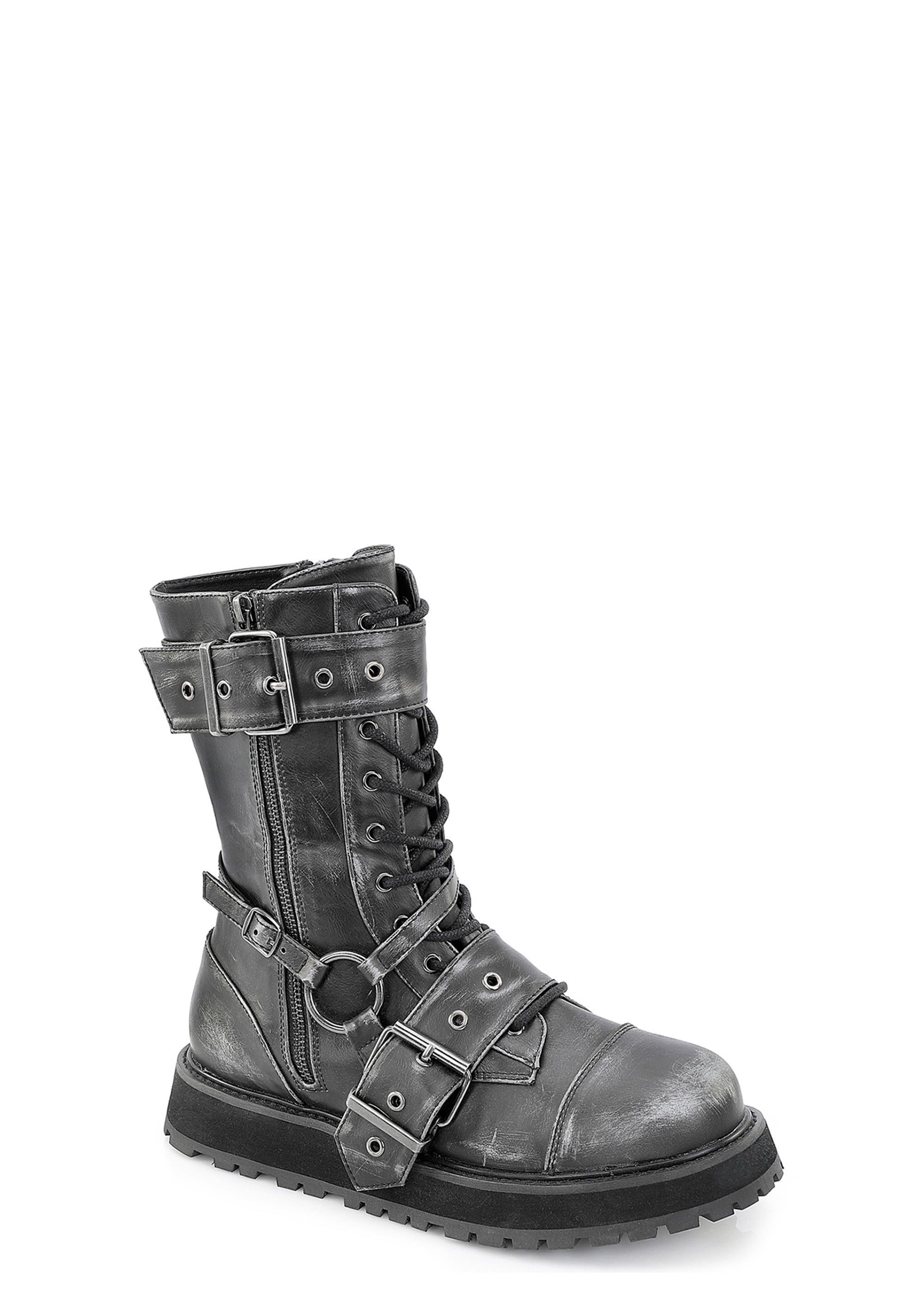 Demonia Distressed Vegan Leather Combat Boots - Black – Dolls Kill