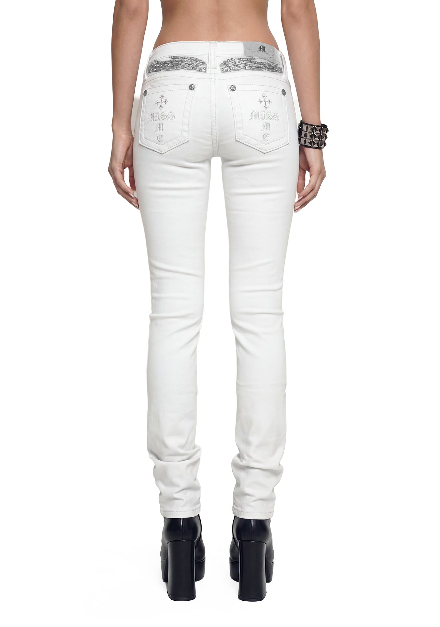 パンツ MissMe flare denim white Y2K MISS ME Y2K Angelic Low Rise Boot Cut Denim - White – Dolls Kill