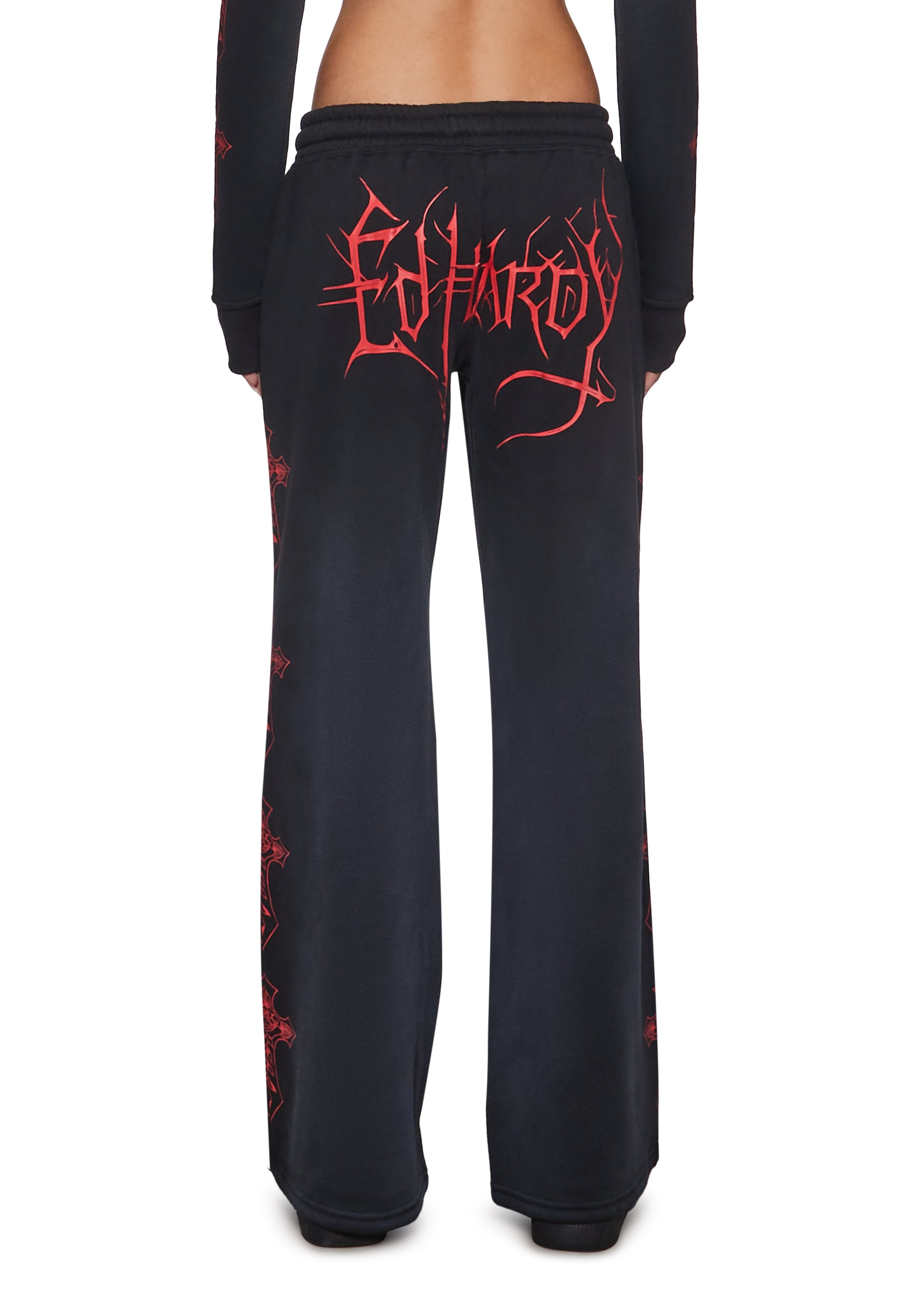 Ed Hardy Y2K Cyber Red Crosses Sweatpant - Black – Dolls Kill