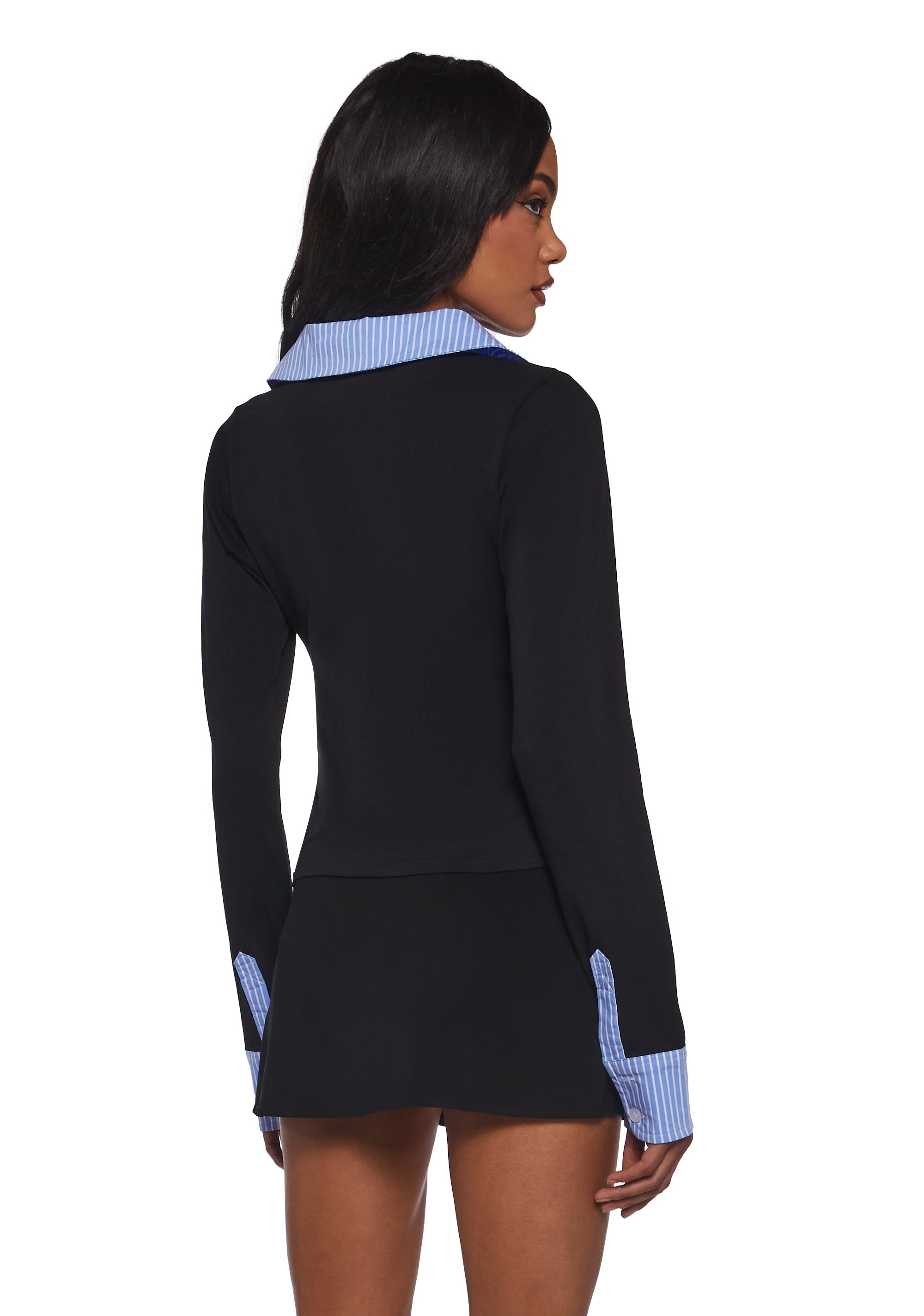 Eleanor Collared Long Sleeve Top - Striped